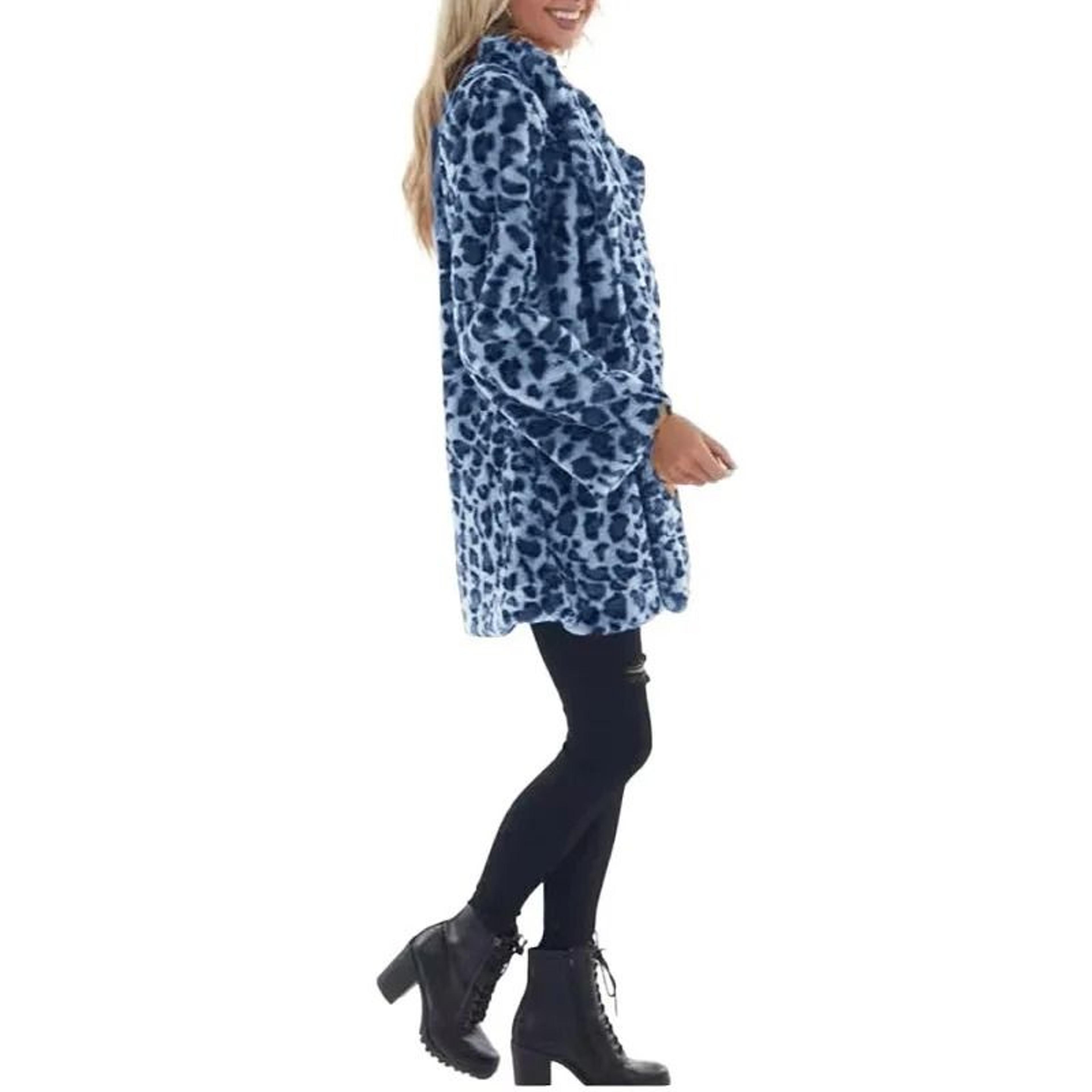Womens Leopard Faux Fur Coat  Premium Winter Streetwear Overcoat  Casual TurnDown Collar Jacket 5