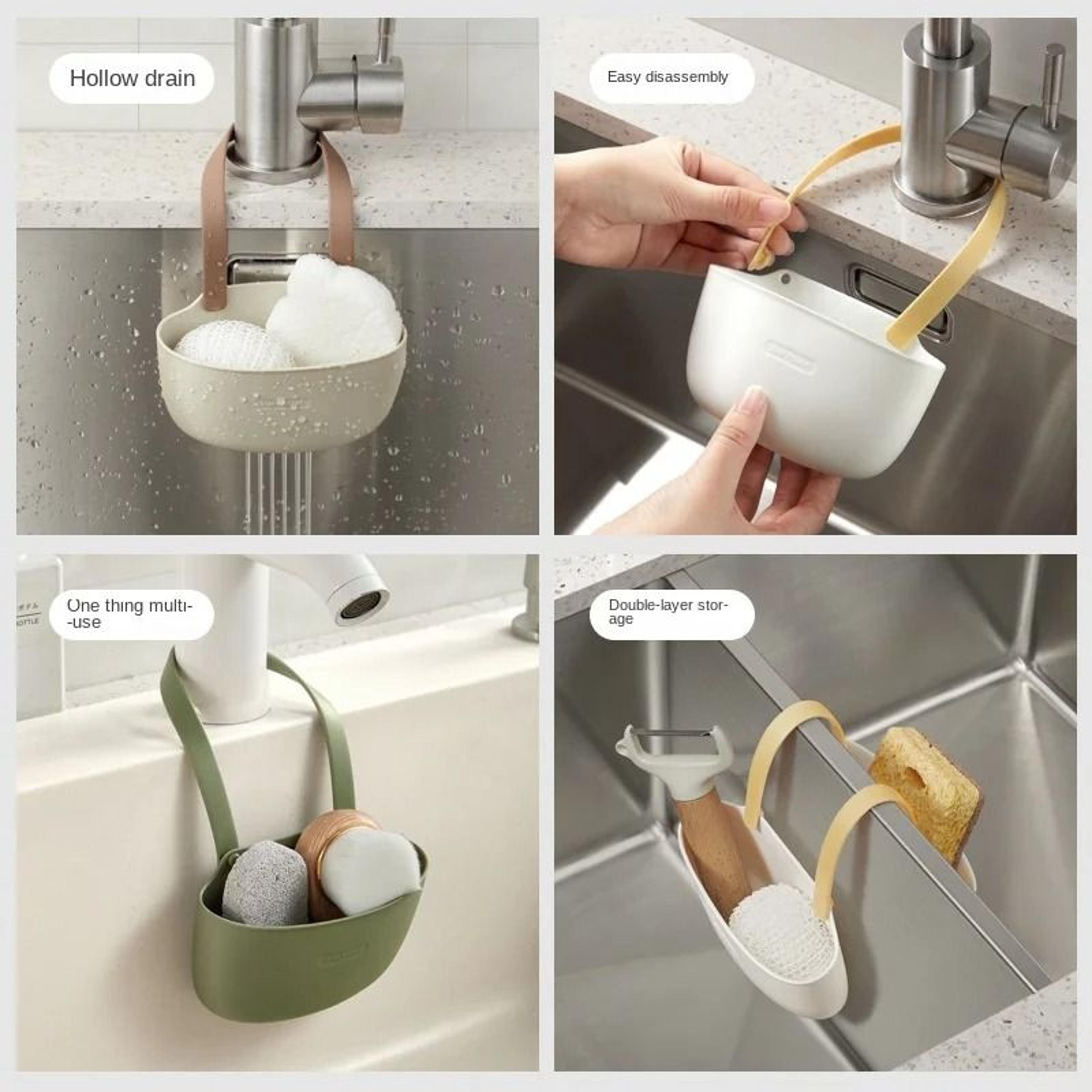 Kitchen Sink Pocket Organizer  Premium Silicone Sponges  Soap Holder Bathroom Dish Drain Water Bask 3