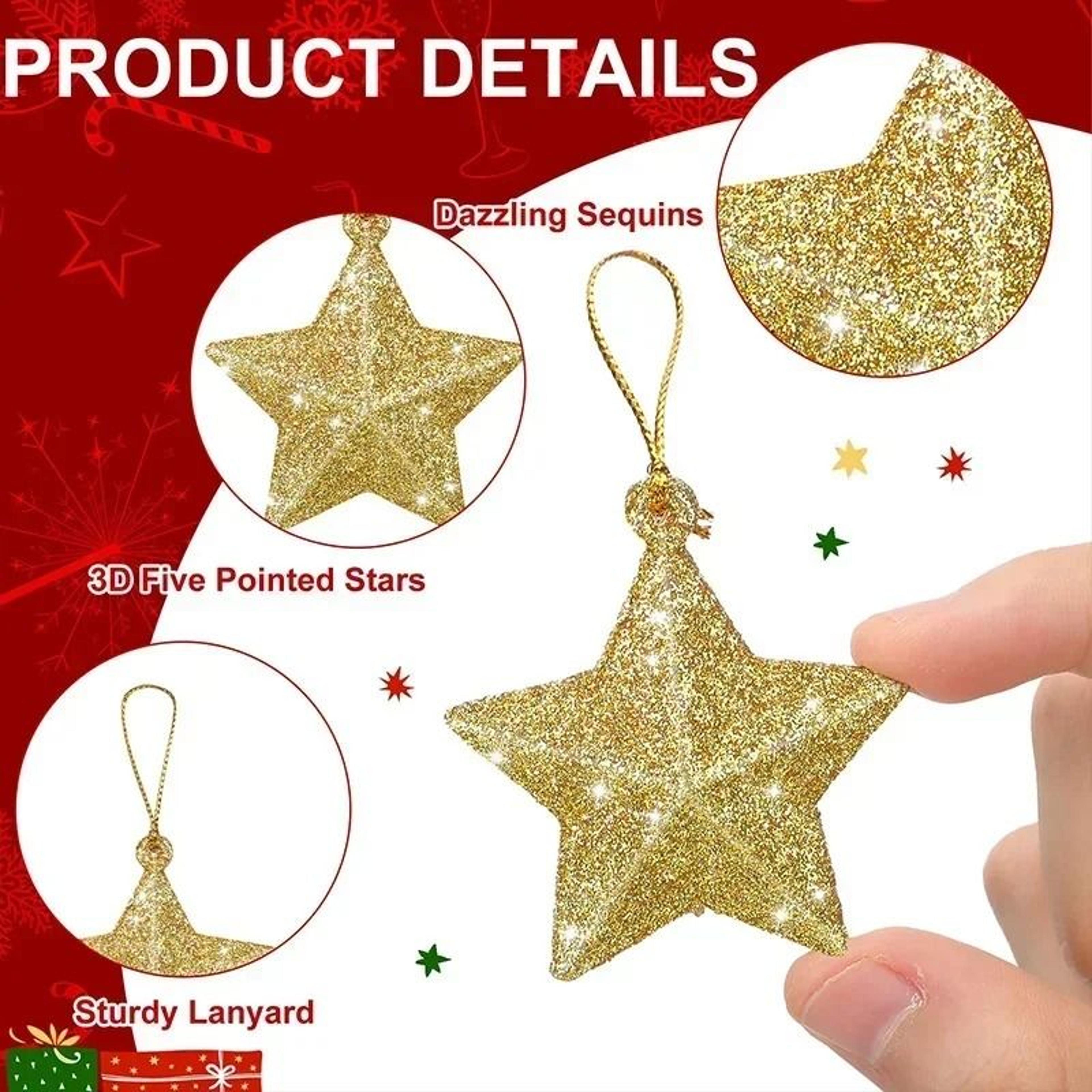Gold Glitter Star Ornament Set  Premium Christmas Tree Pendant  Festive 2025 Holiday Decoration Inf 1