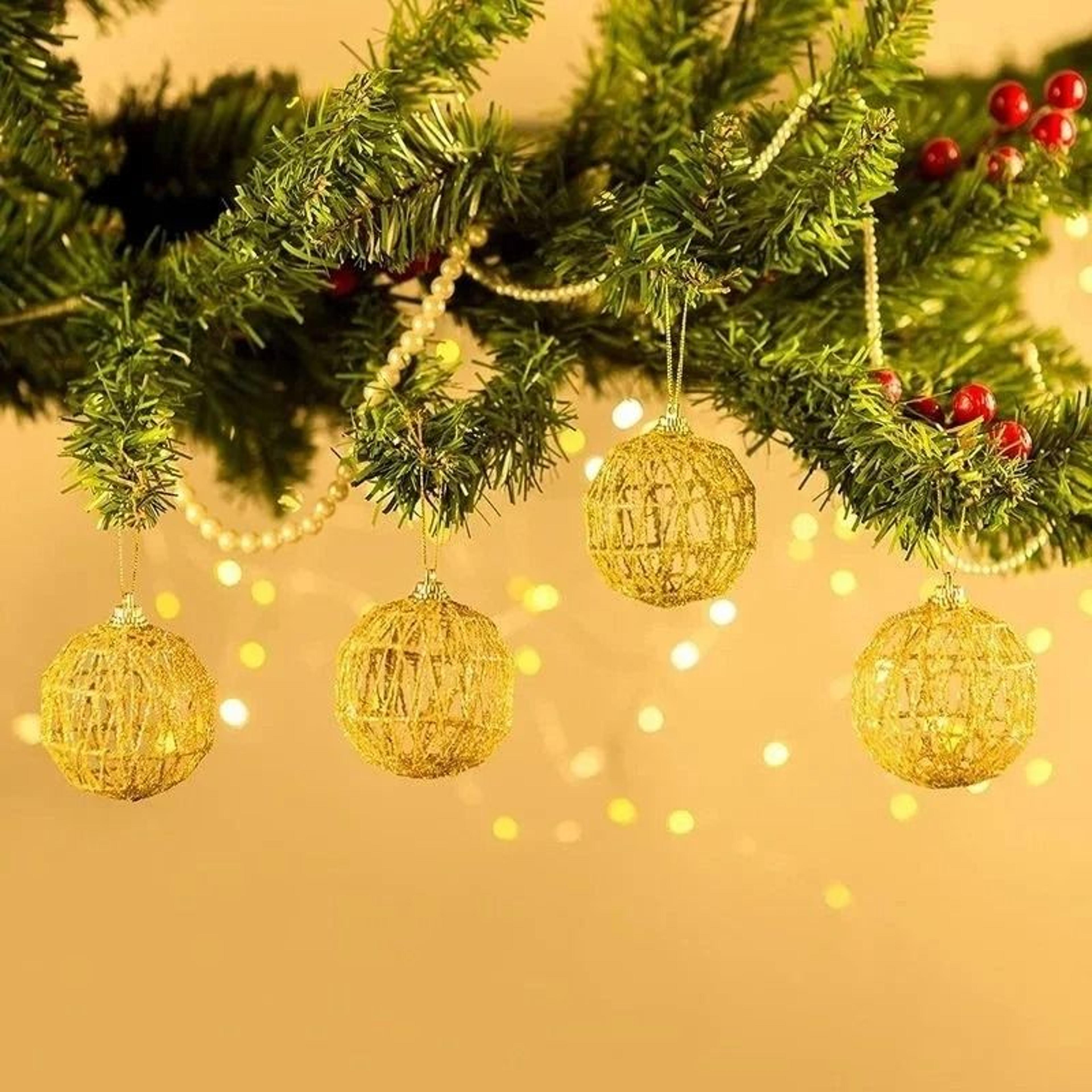 6 Pcs Golden Dusted Christmas Bauble Set  Premium ScaleTextured Gold Tree Ornament Infrastructure 3
