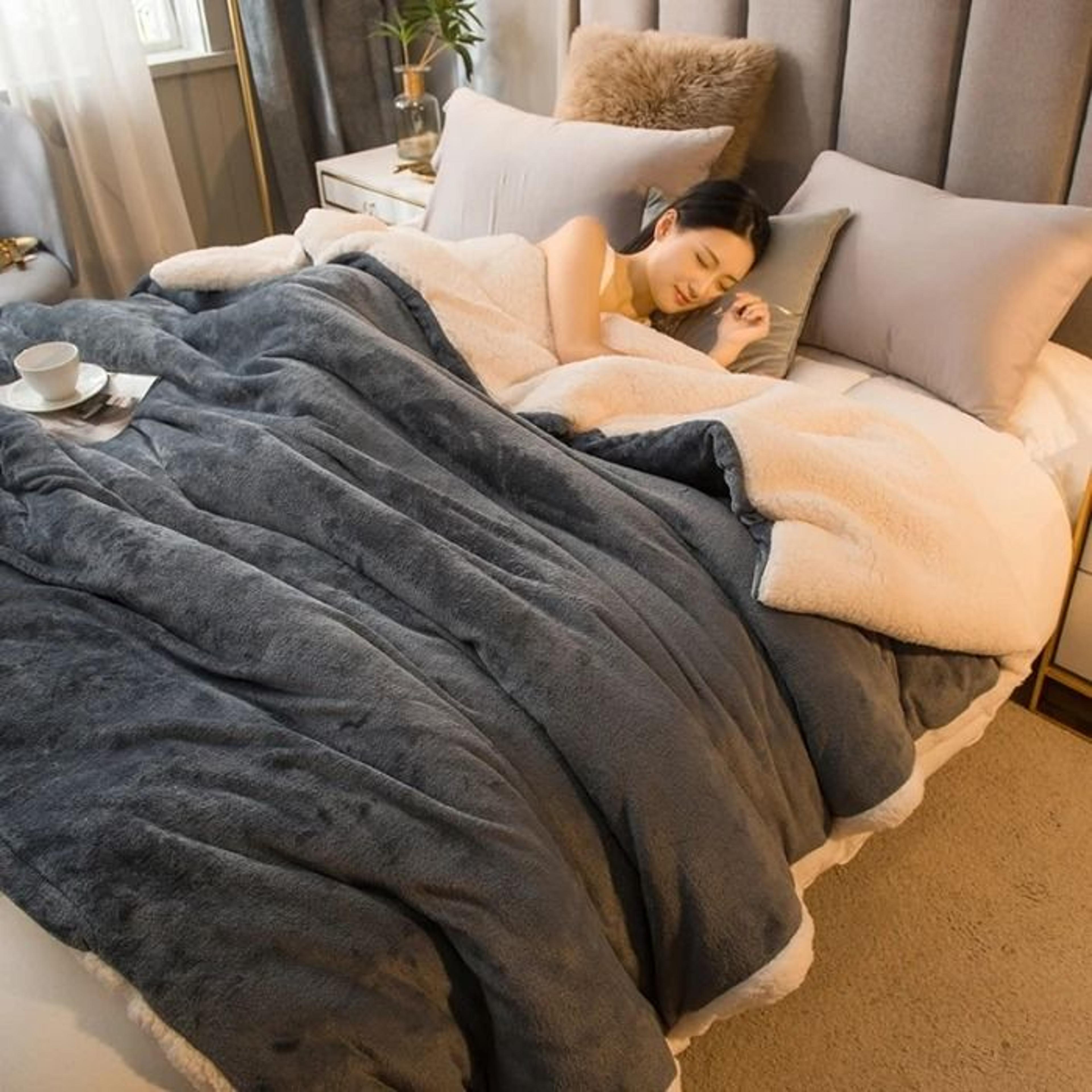 Wool Throw Blanket Keep Warm Winter Bed Blankets Double Sided Queen Duvet 14
