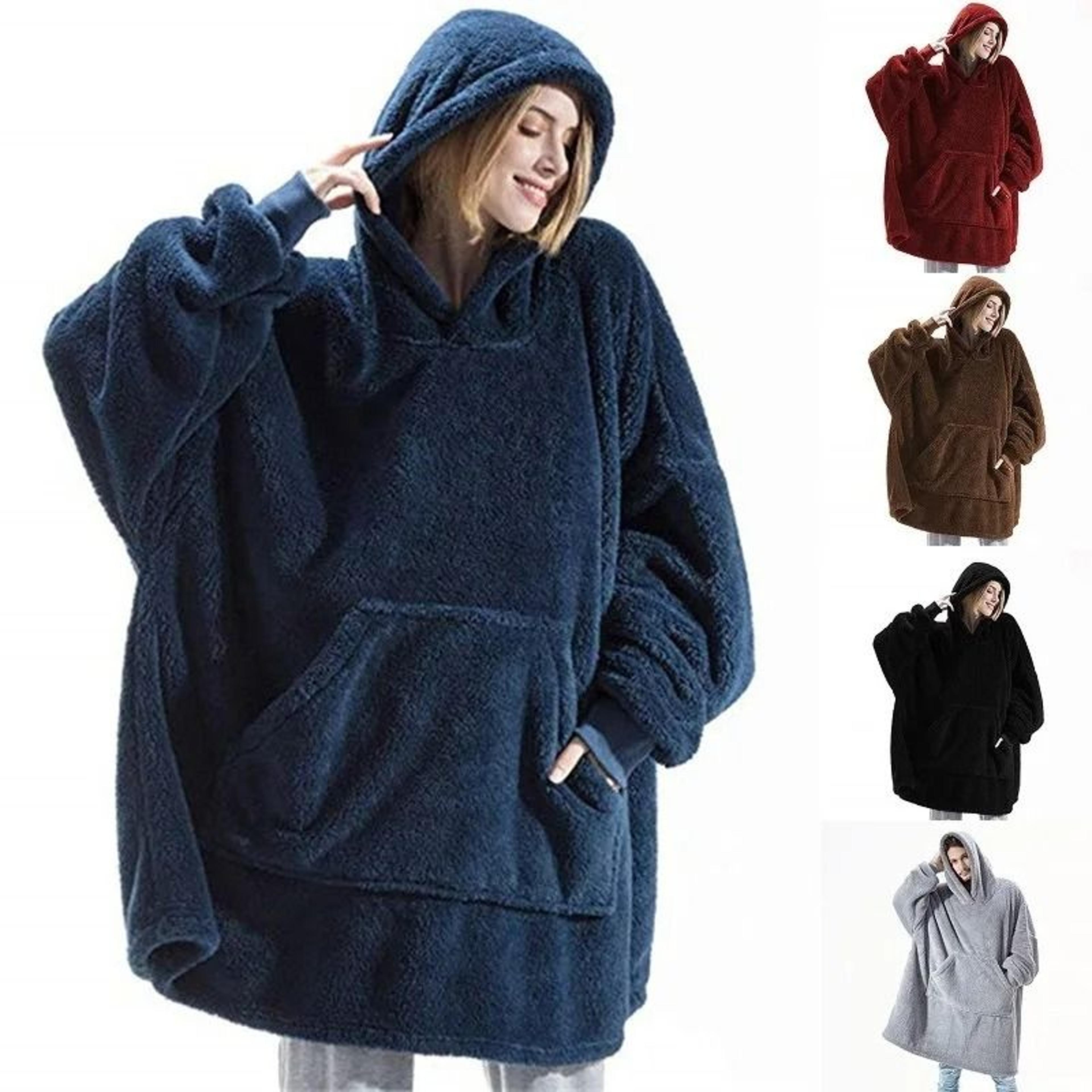 women winter thick warm hooded outerwear double fleece pocket pullover