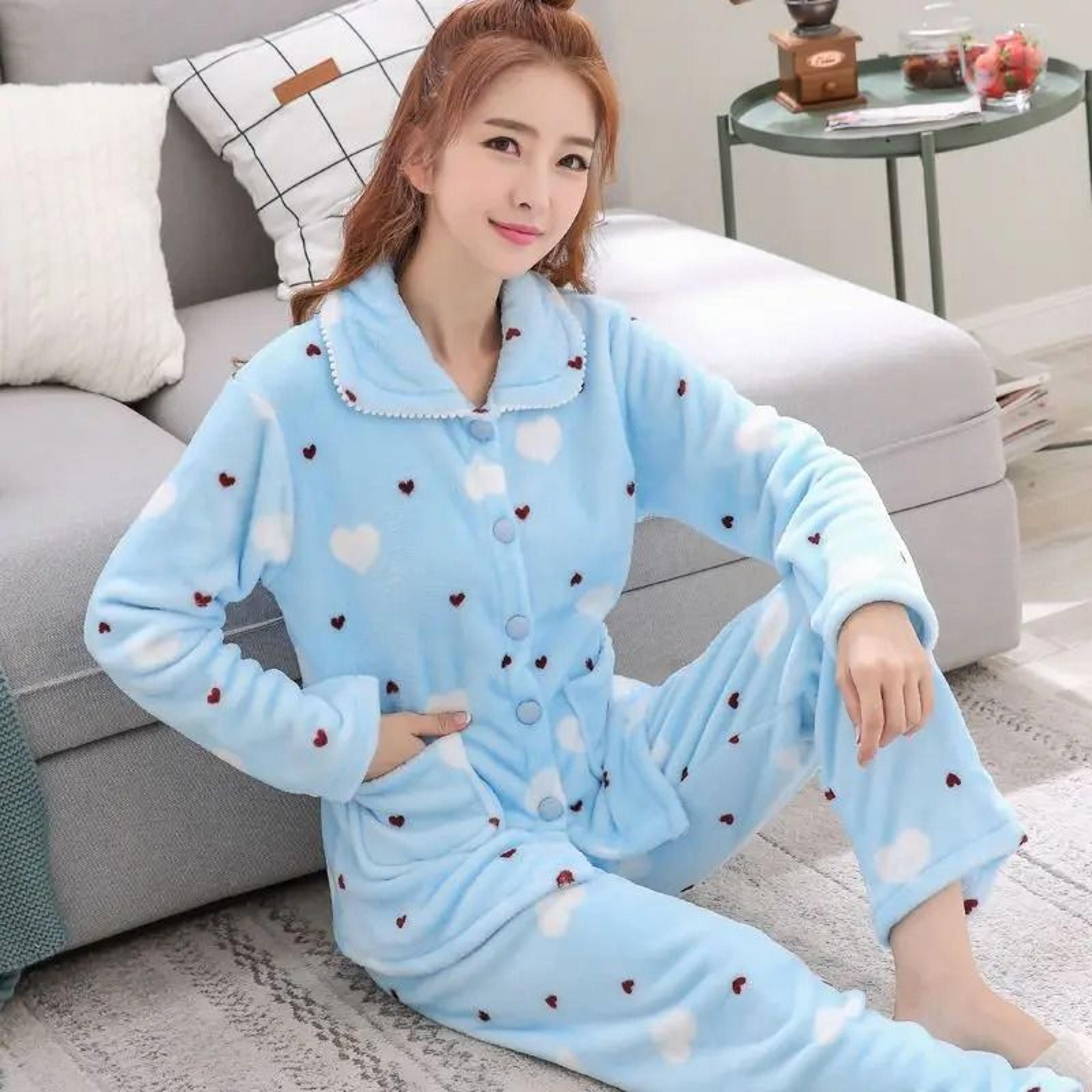 Womens Autumn Winter Warm Pyjamas Coral Velvet Padded Thickened Homewear 3