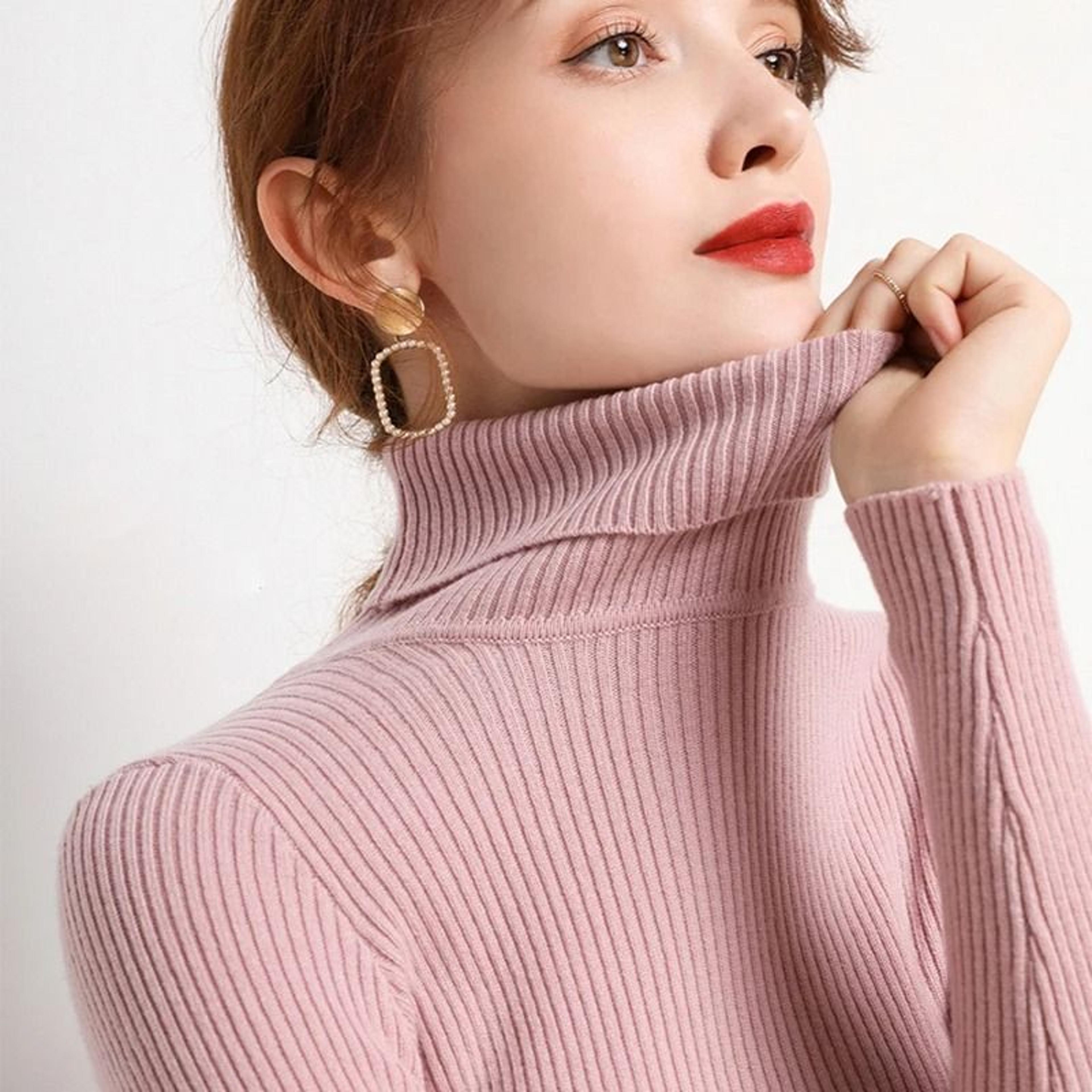 Womens Fall Turtleneck Sweater Knitted Soft Pullover Cashmere Jumper 16