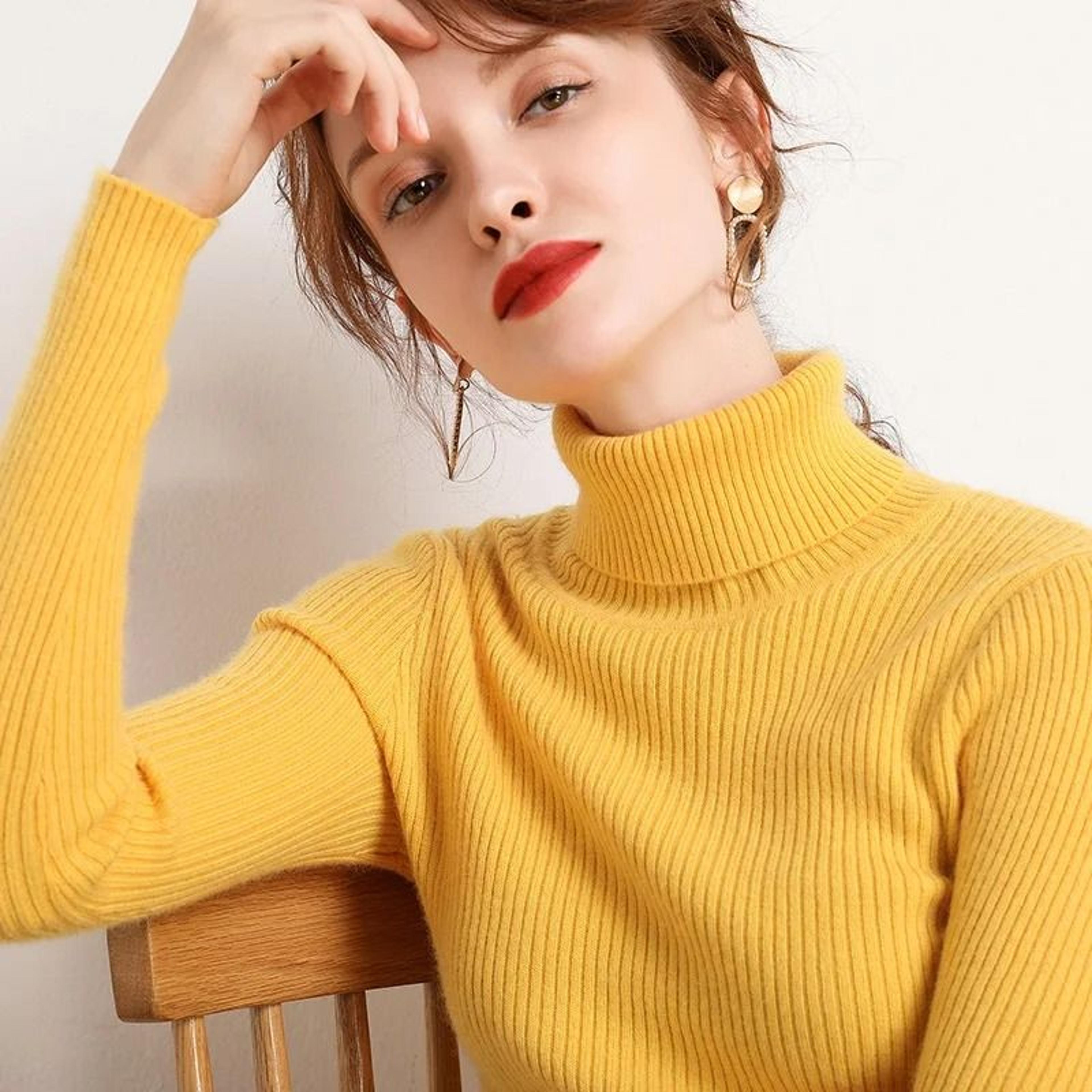 Womens Fall Turtleneck Sweater Knitted Soft Pullover Cashmere Jumper 18