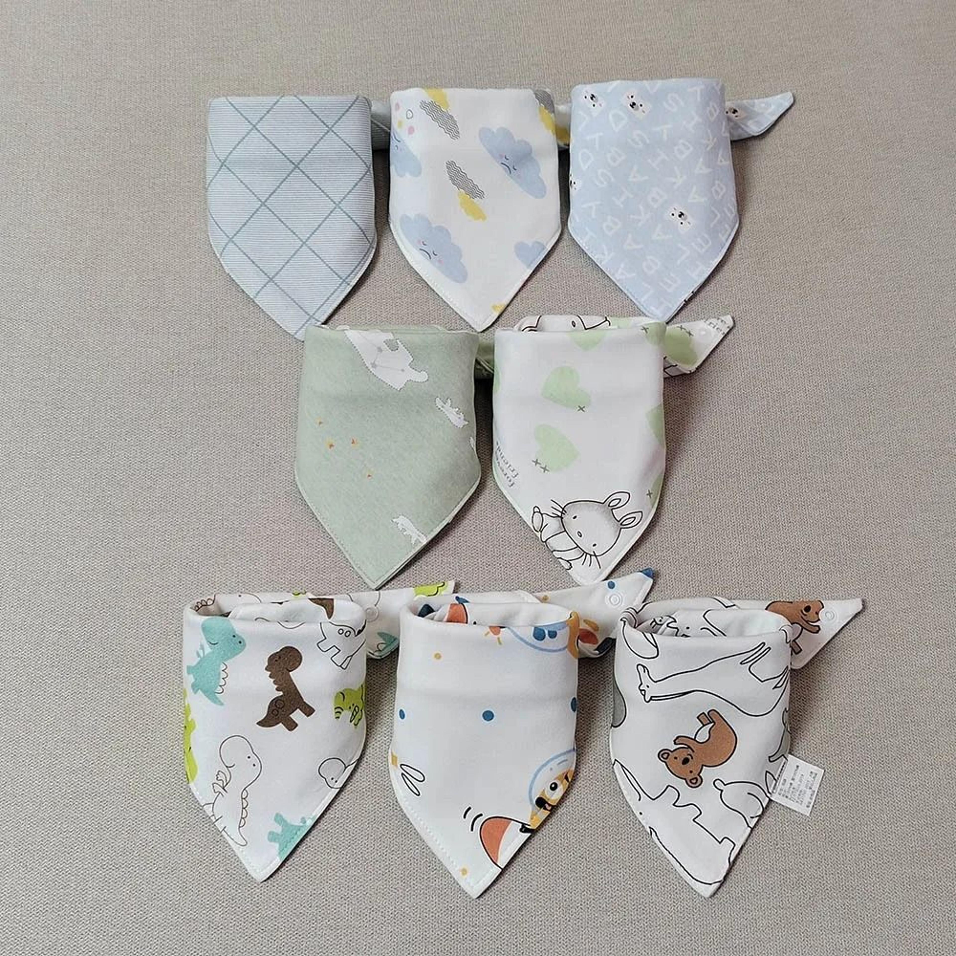 8PCS Baby Triangle Bibs  Burp Cloths Double Layer Cotton Saliva Towels 9