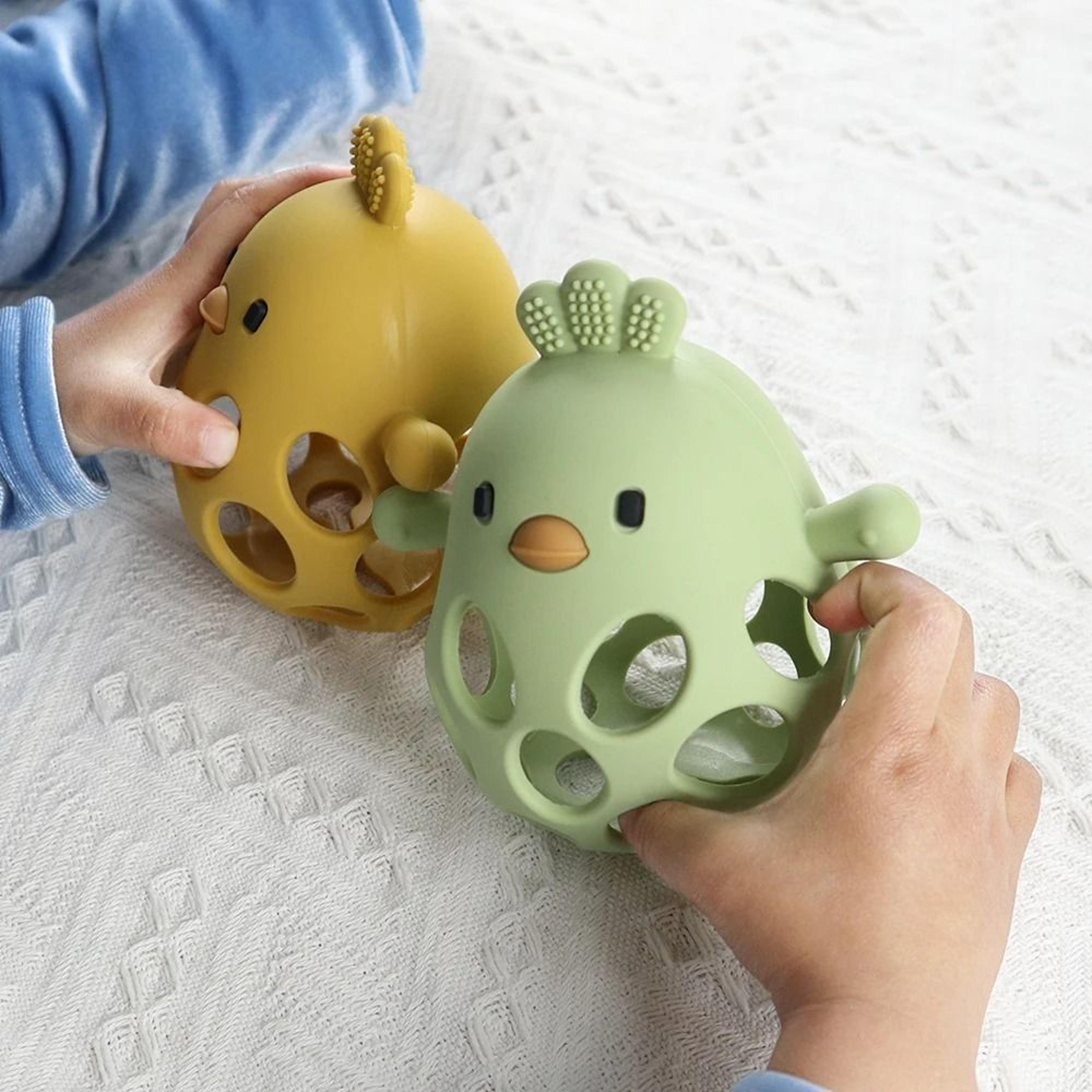 cartoon chick silicone baby teether toy – anti-eating hand dental care