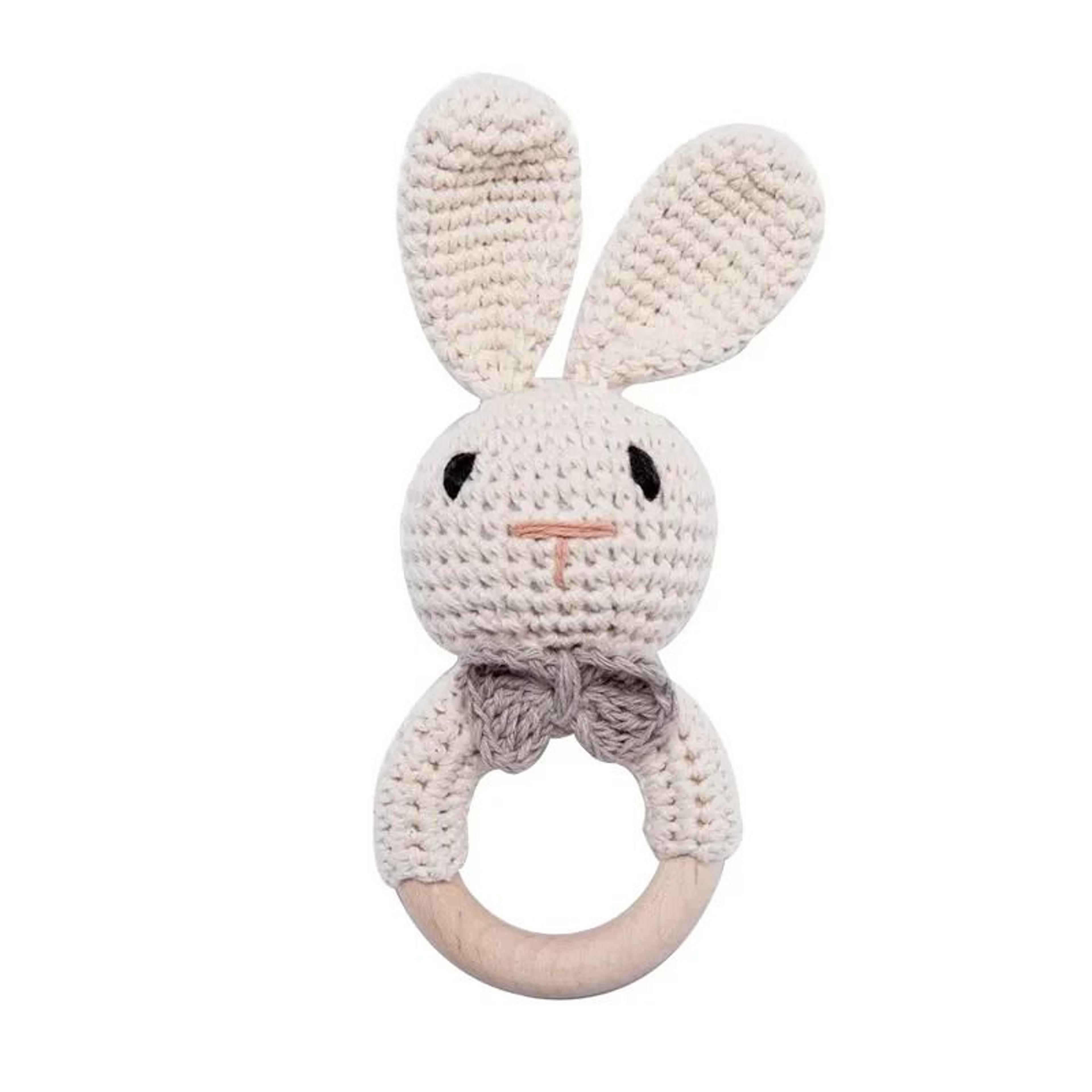 Baby Crochet Bunny Rattle  Wooden Teether  Newborn Educational Music Toy 7