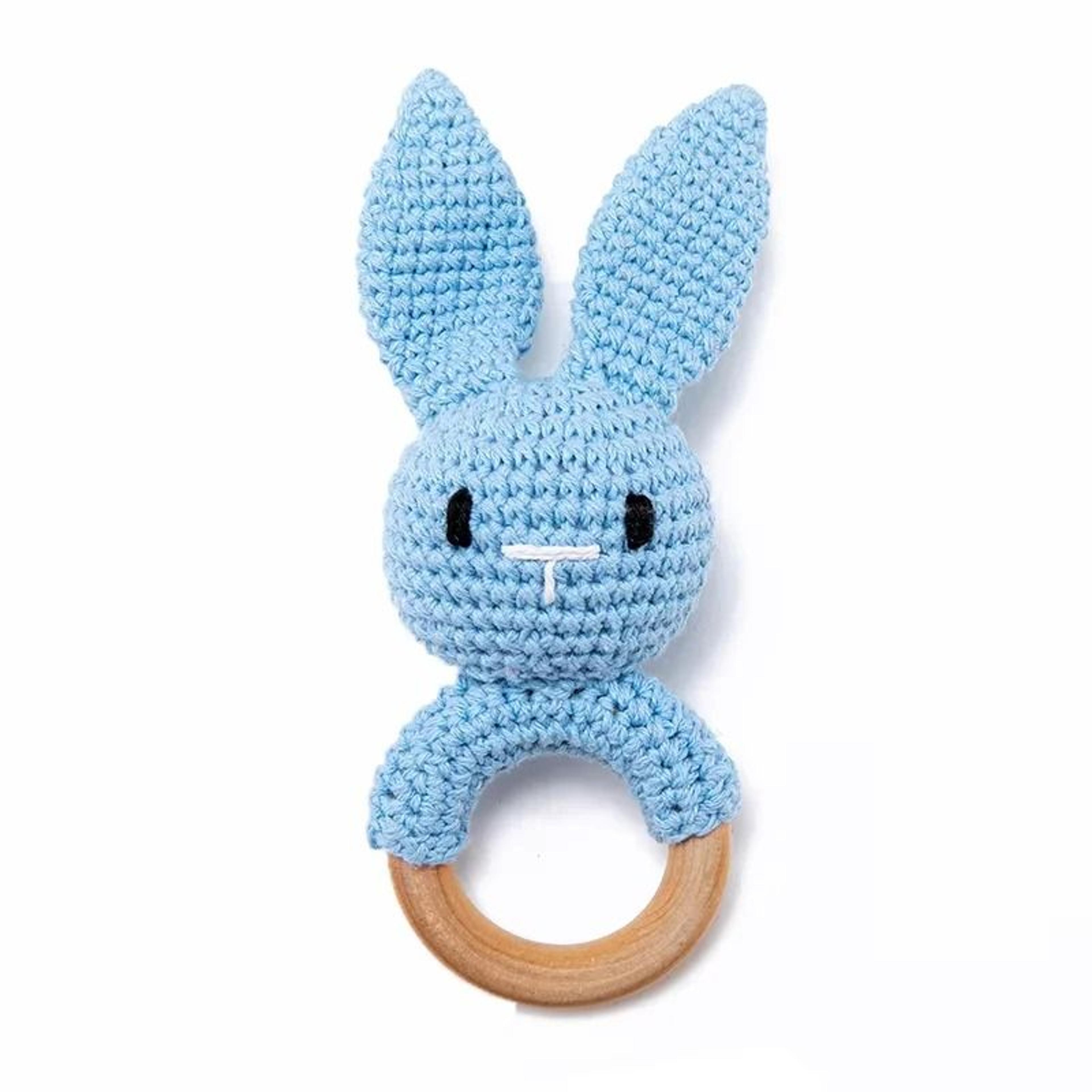 Baby Crochet Bunny Rattle  Wooden Teether  Newborn Educational Music Toy 8