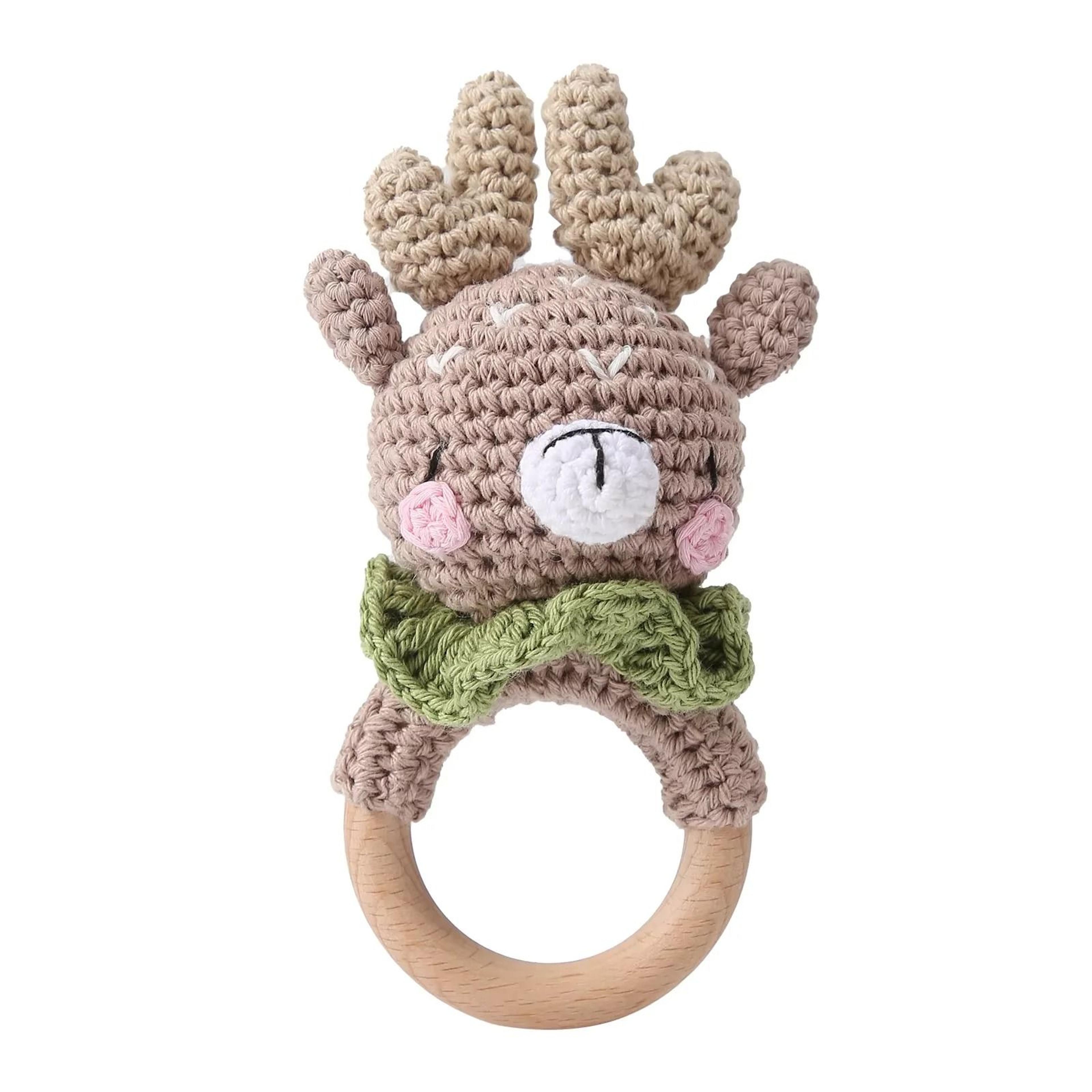 Baby Crochet Bunny Rattle  Wooden Teether  Newborn Educational Music Toy 16