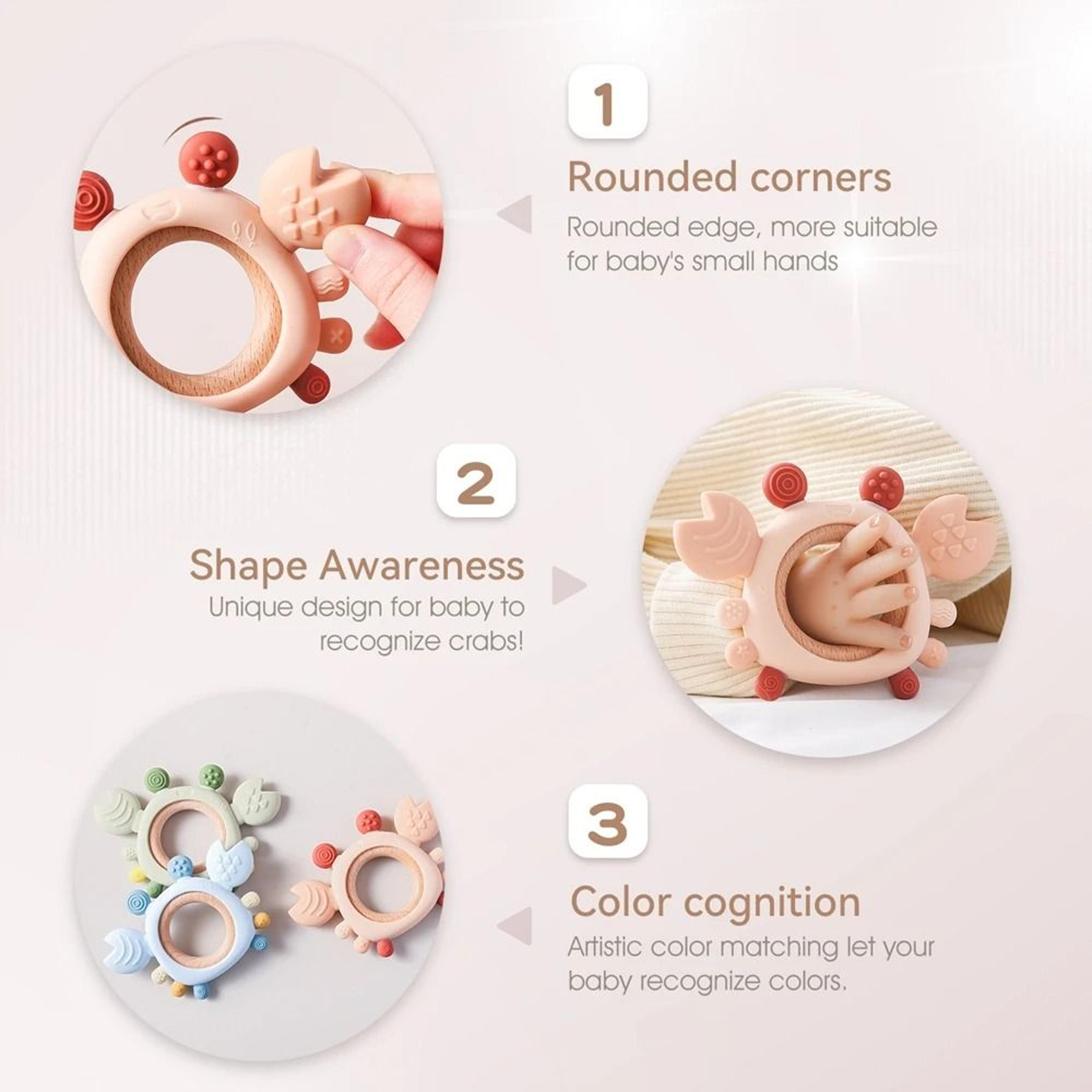 Silicone Crab Baby Teether With Natural Wooden Ring  BPAFree Molar Toy 3