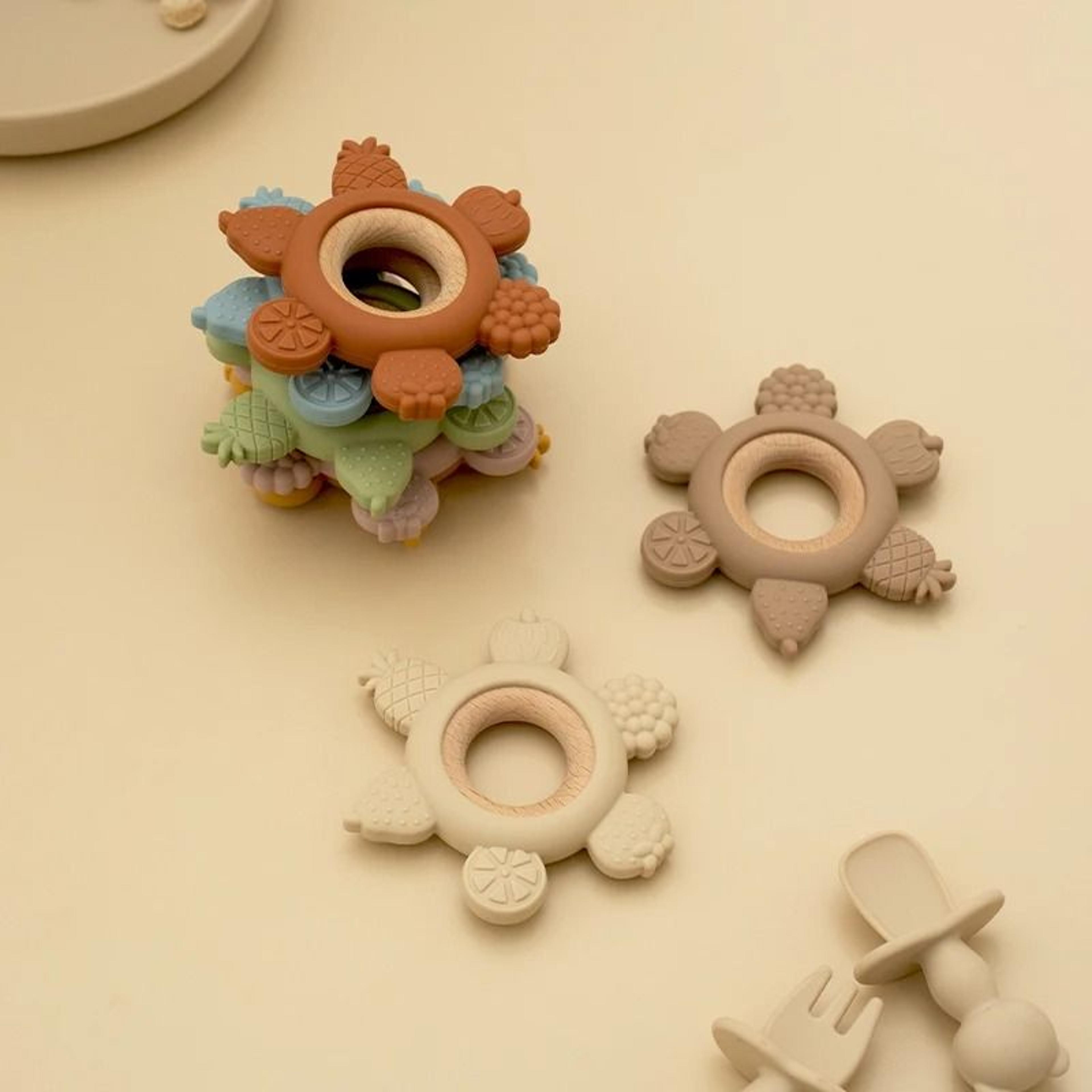 FruitTheme Silicone  Wooden Baby Teether  BPAFree Infant Chewing Toy 2