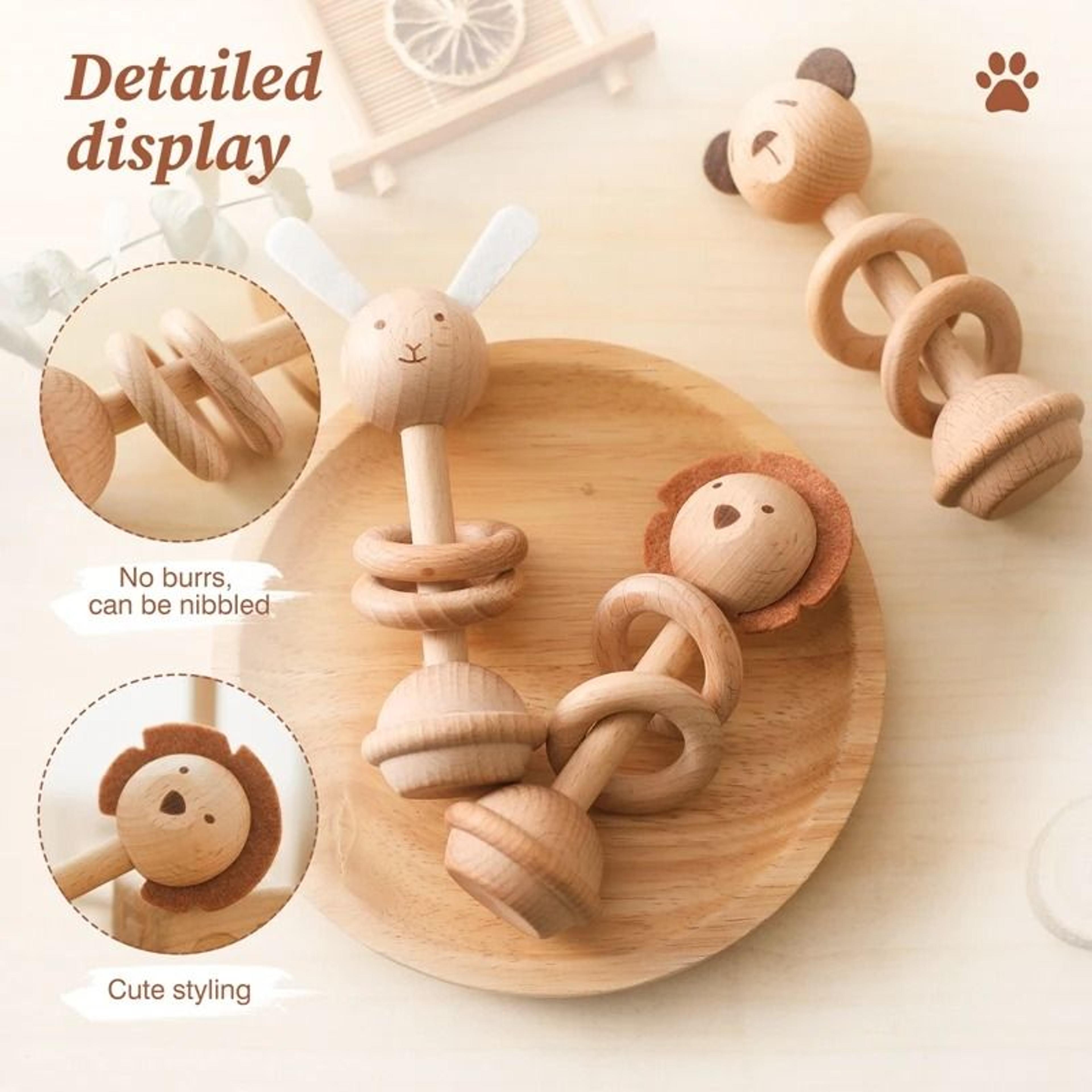 Montessori Wooden Animal Rattle  Teether  Cartoon Rabbit  Crocodile Puzzle Game 2