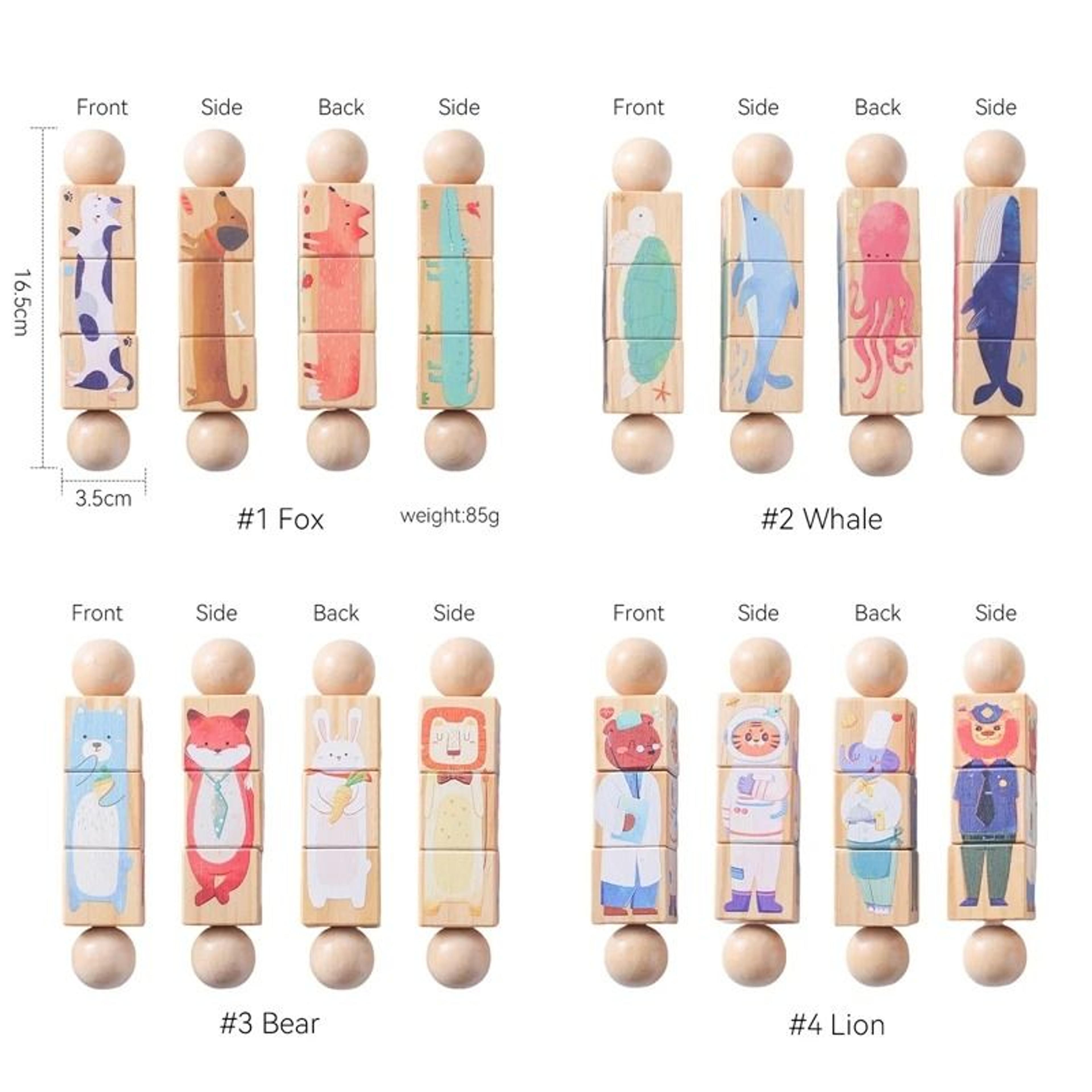 Rotating Wooden Baby Rattle  Animal Matching Block  Montessori Newborn Toy 5