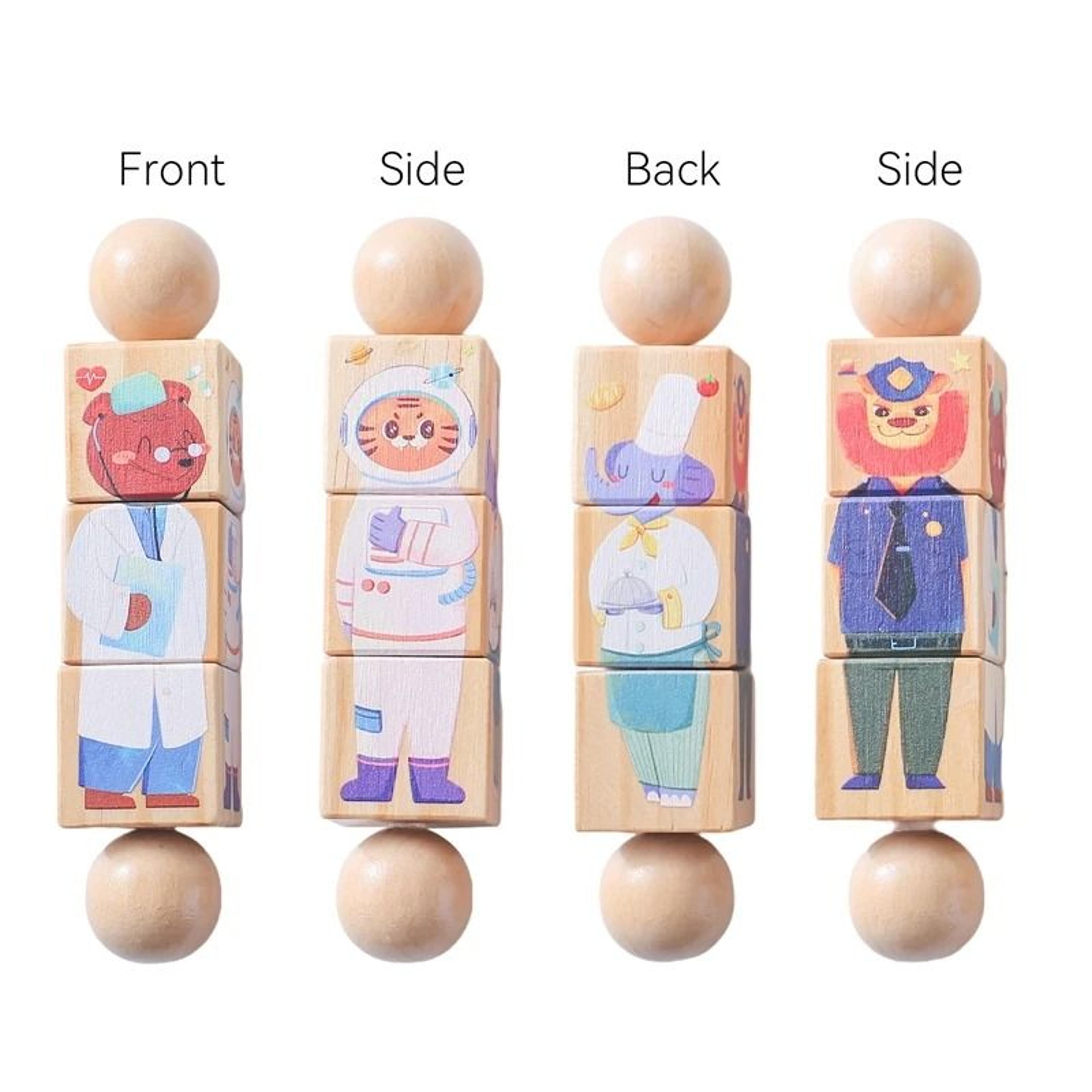 Rotating Wooden Baby Rattle  Animal Matching Block  Montessori Newborn Toy 6