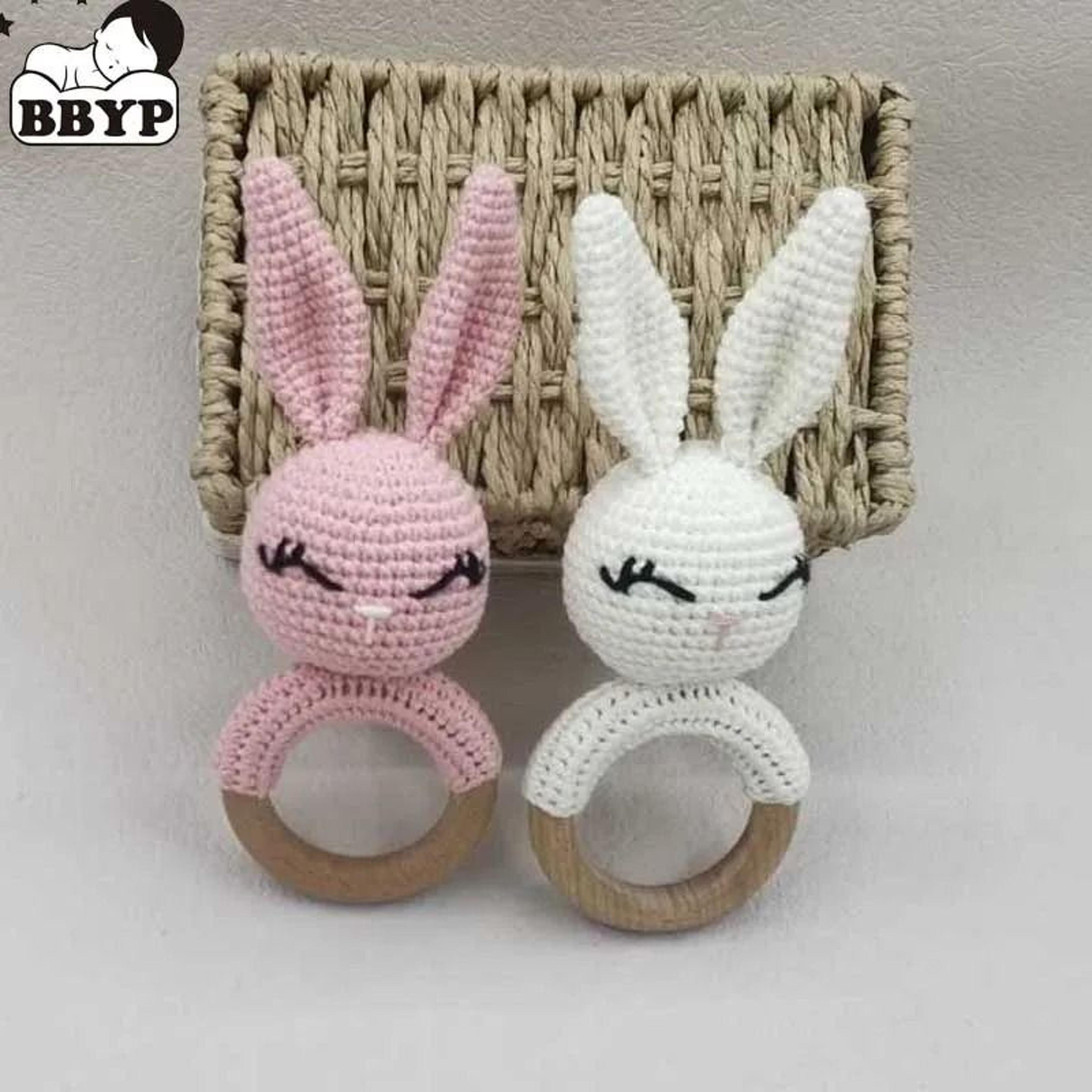 animal crochet baby rattle – montessori wooden rabbit & bear gym toy