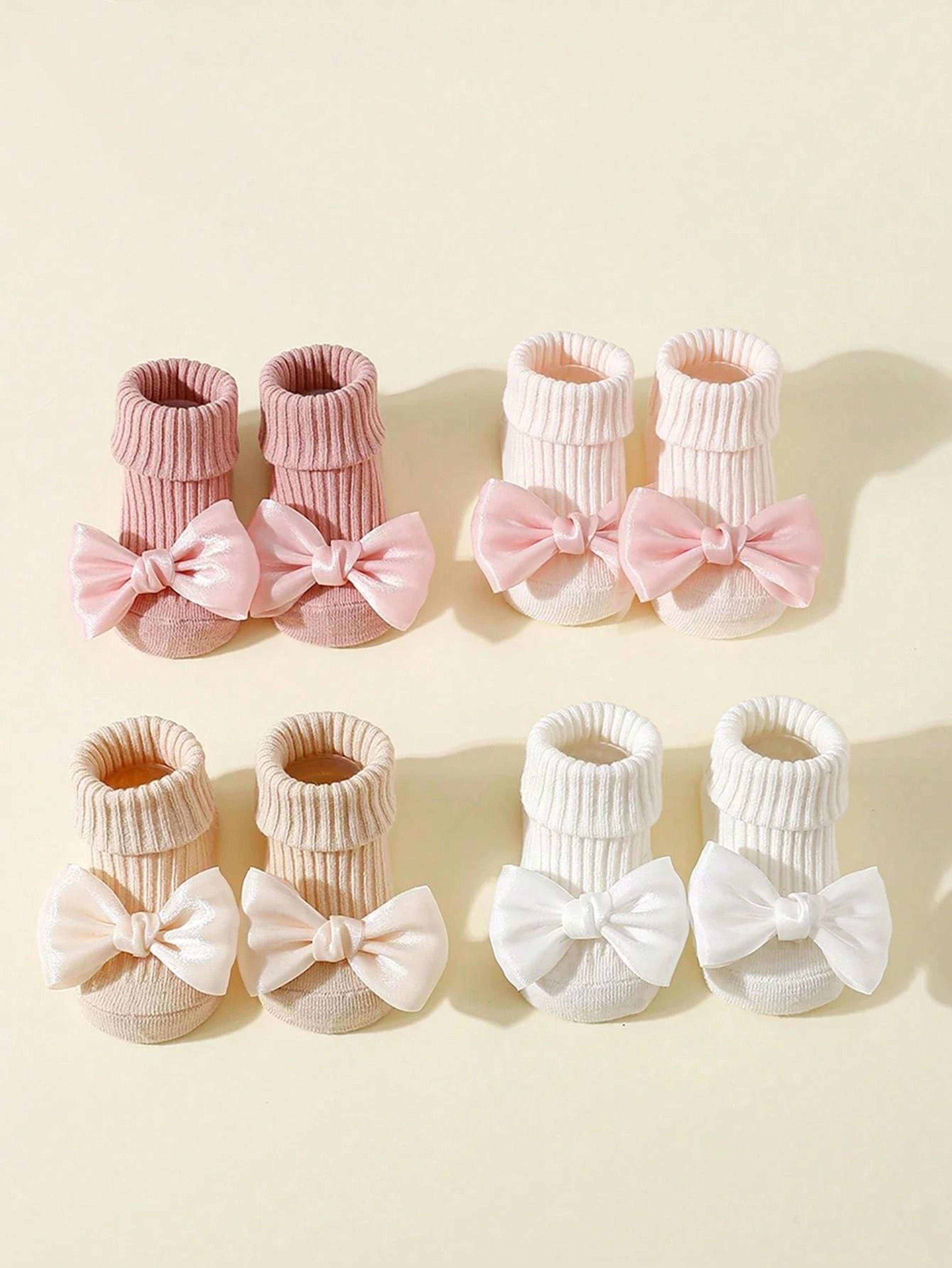 4Pack Premium Bow Ankle Socks  AntiSlip Soft Cotton Footwear For Infants 6