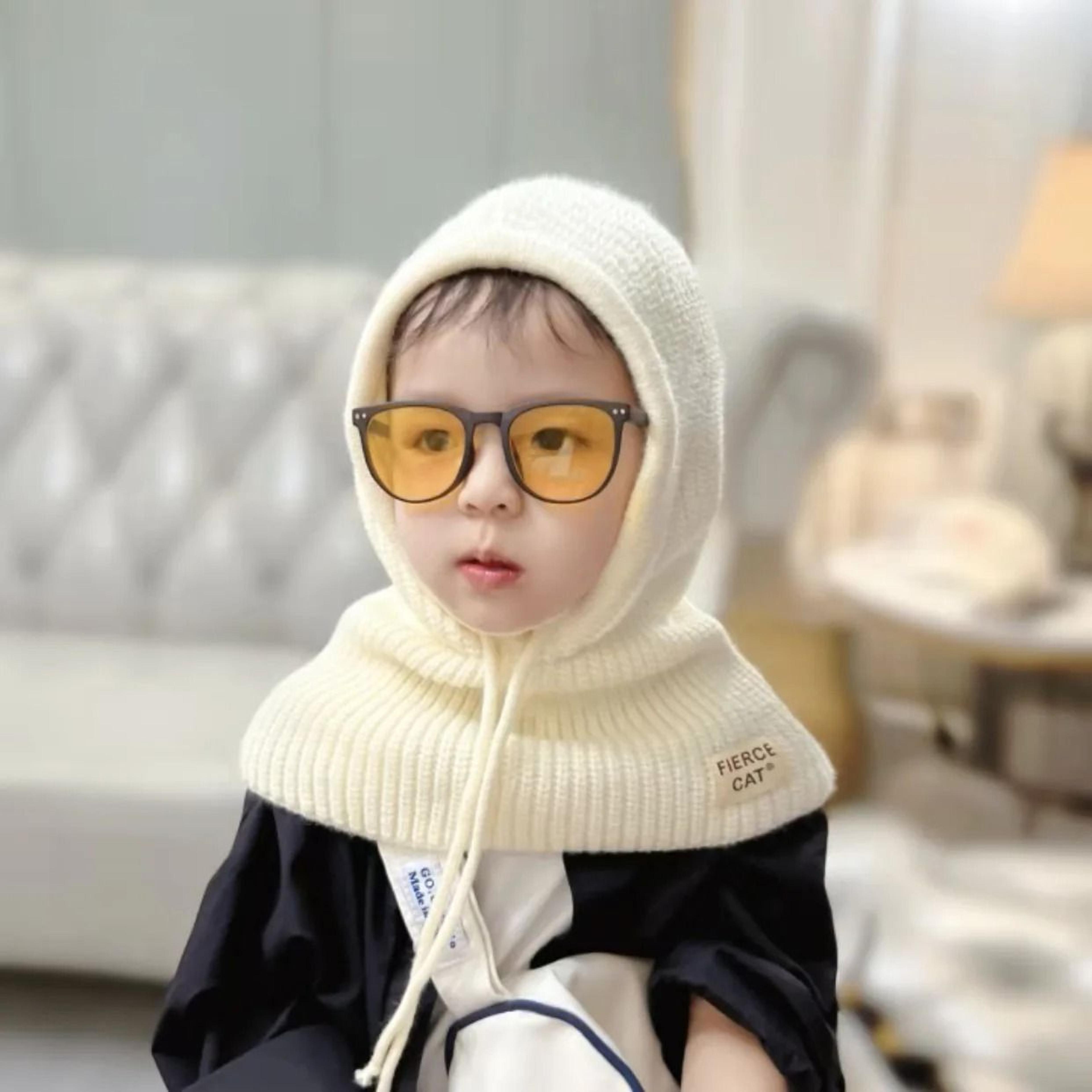 Integrated Pediatric Balaclava System  Premium Hooded Knit Scarf  Earflap Beanie 2