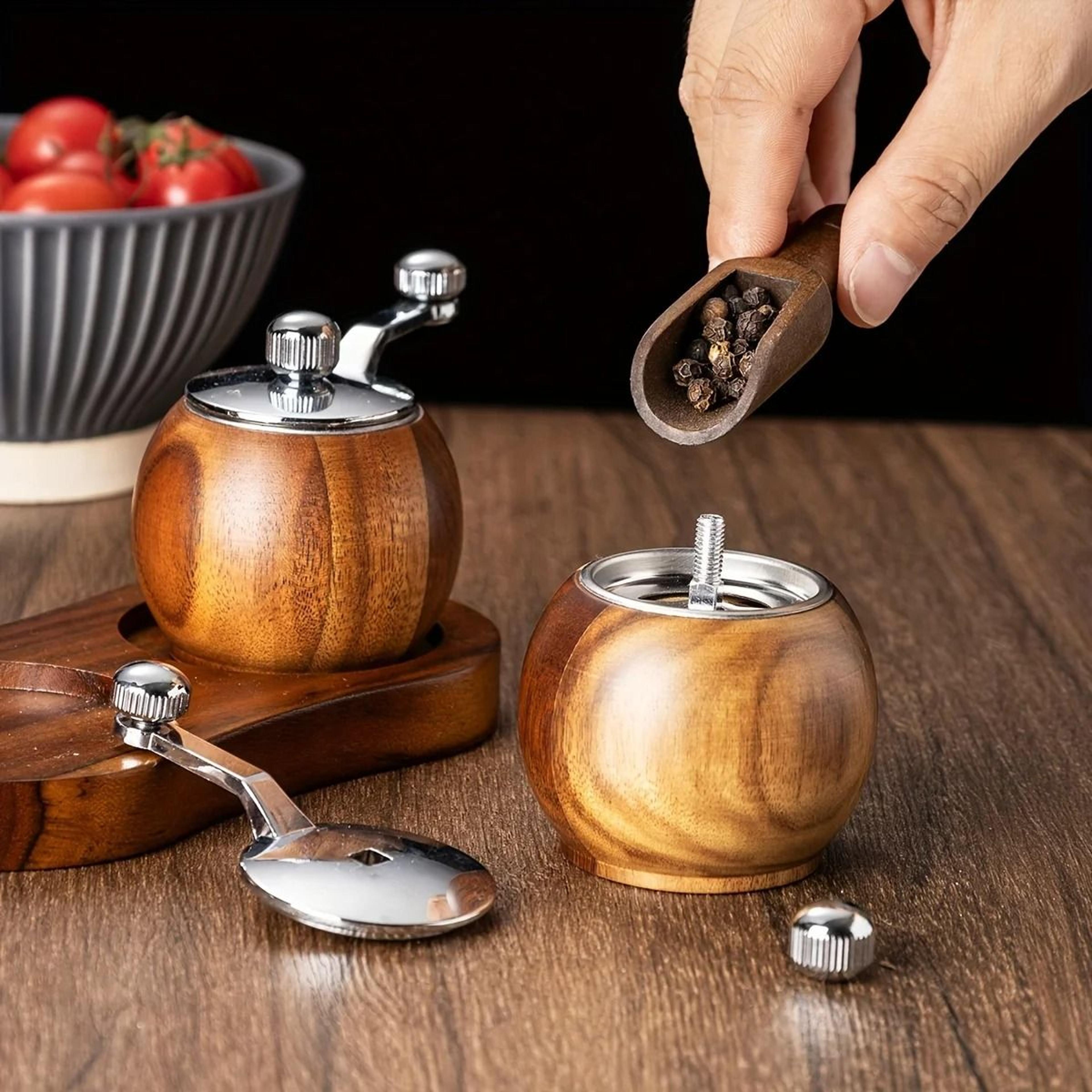 Artisan Acacia Solid Wood Pepper Mill  Salt Grinder Set 3