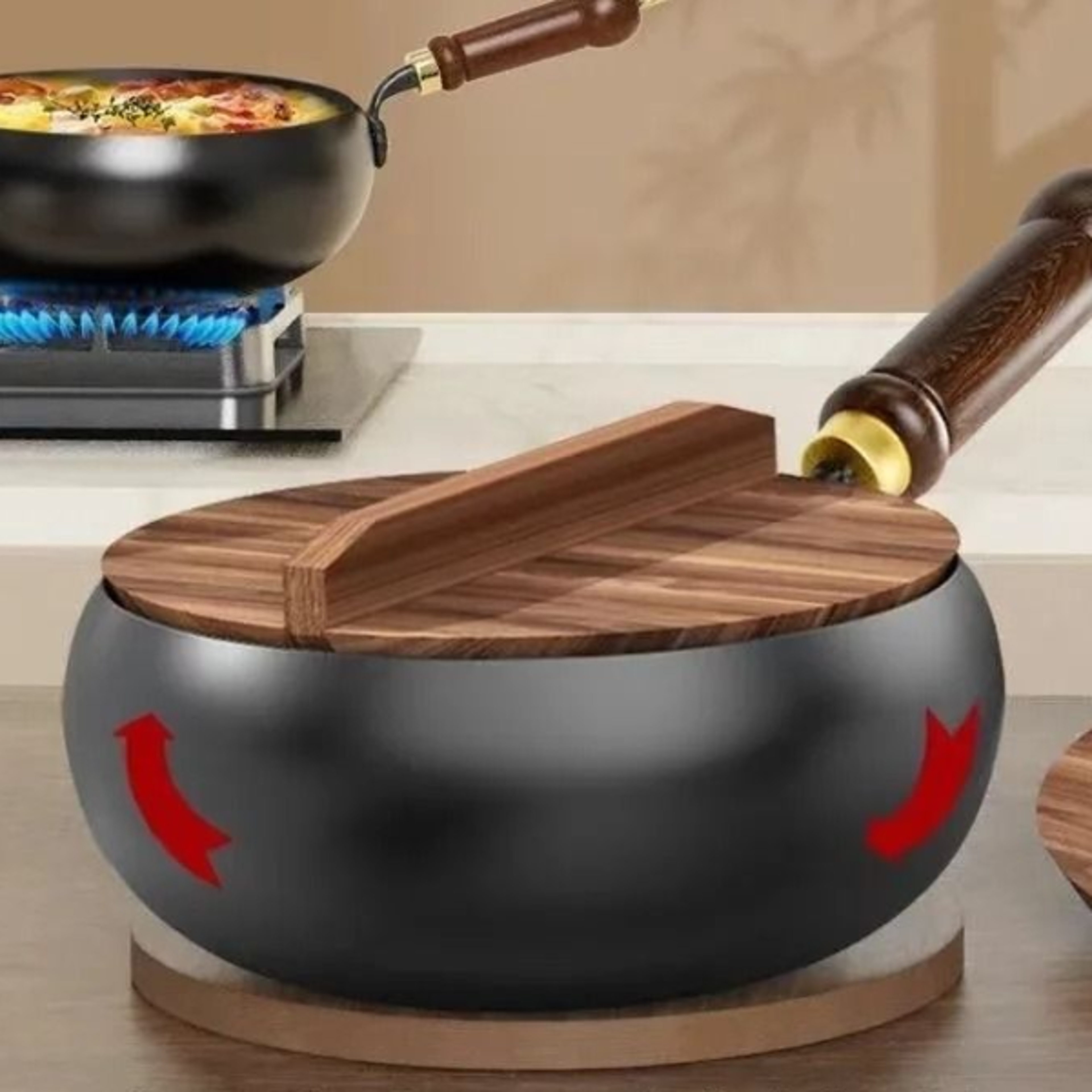 Big Belly Pot Deepened Non Stick Iron Pot Flat Bottom Frying Pan With Lid 6