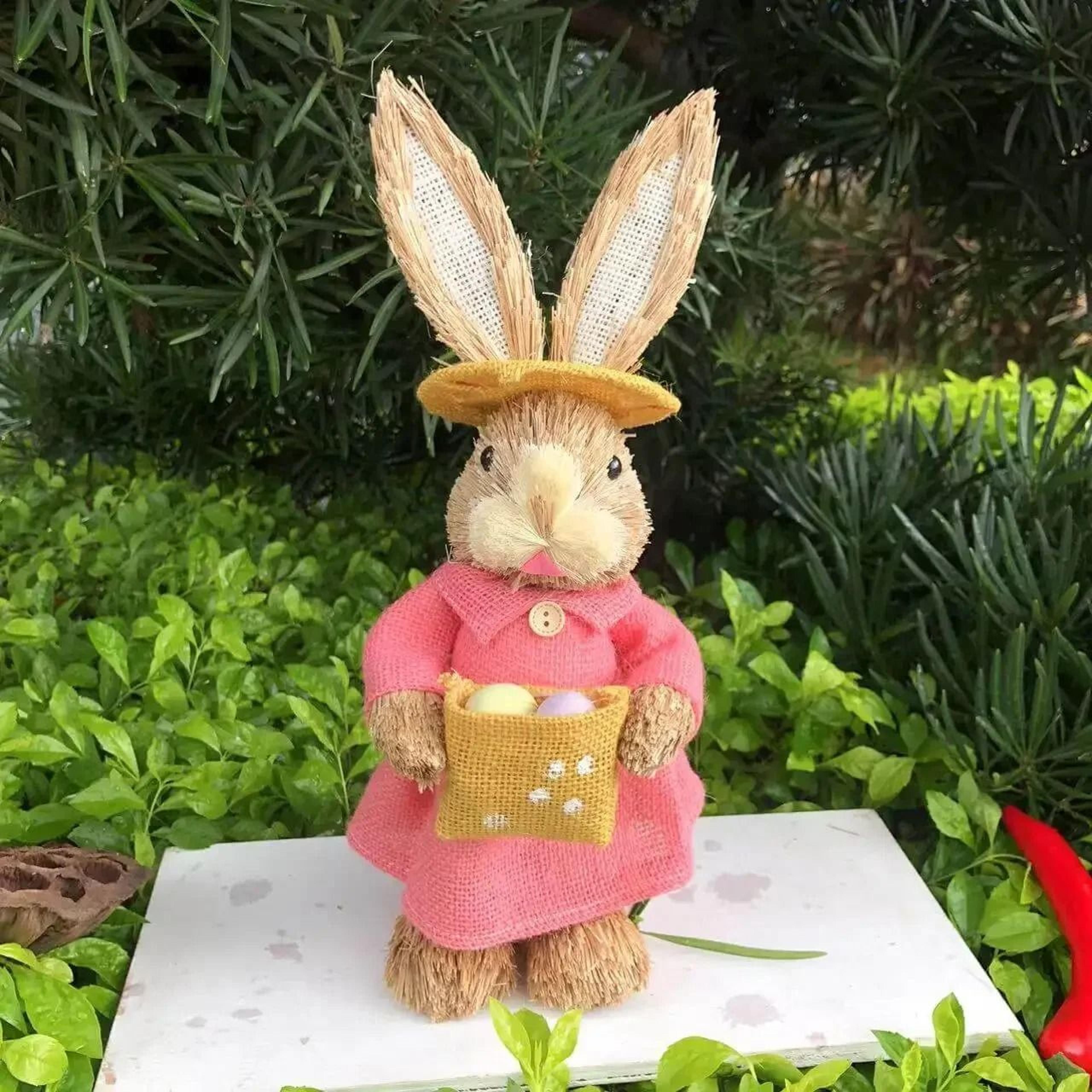 Handcrafted Easter Rabbit Decoration Bunny Figure Cattail Ornament 4