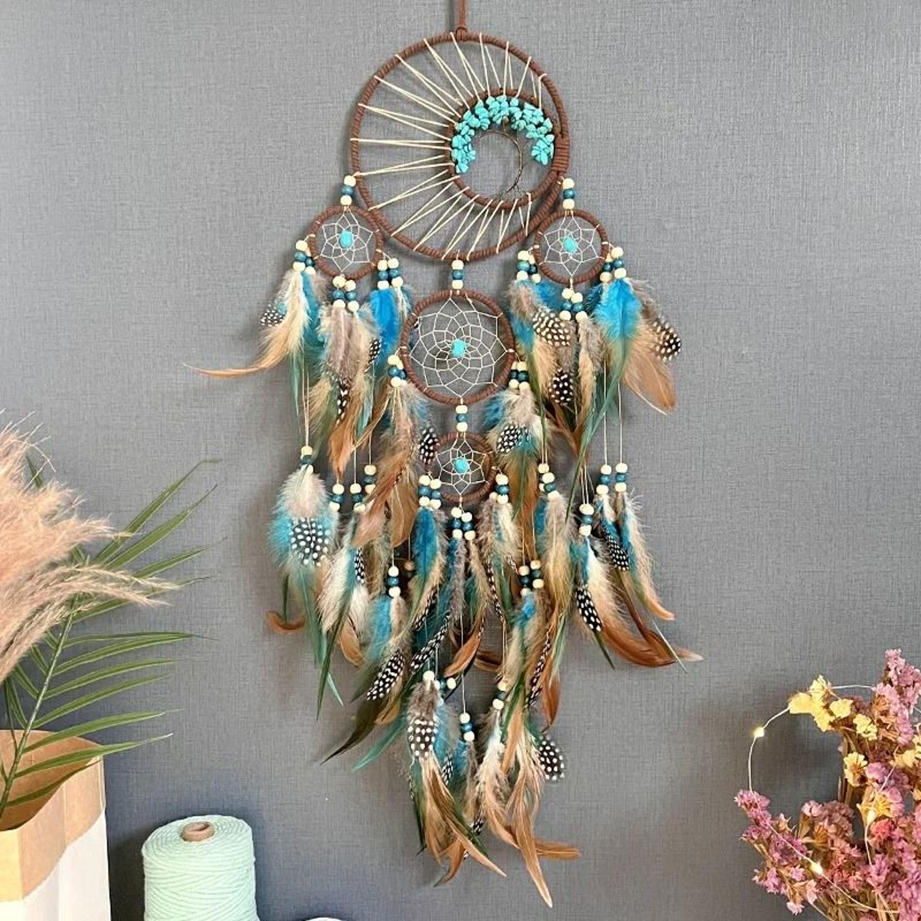 vintage tree of life dream catcher with indian natural stone wall decor