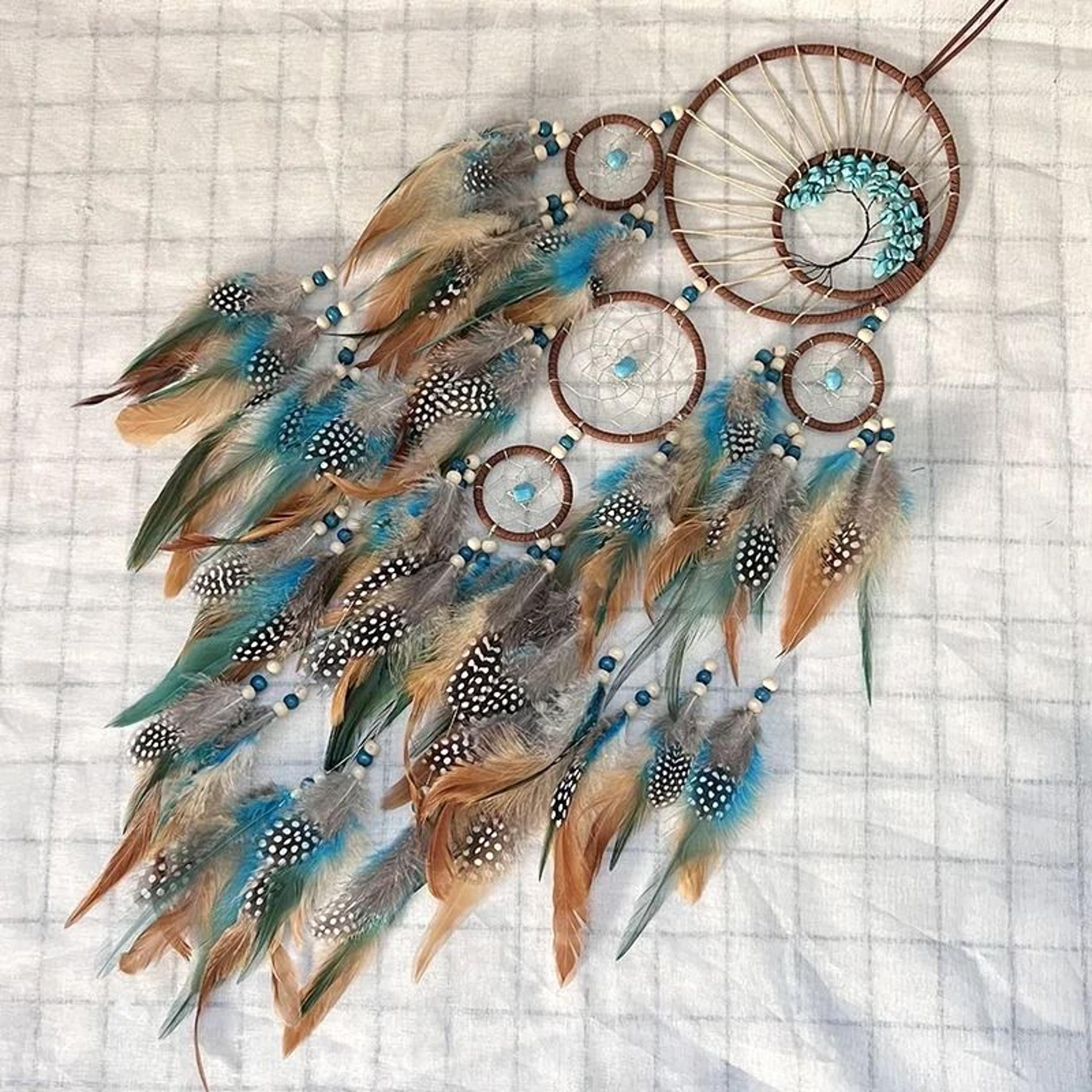 Vintage Tree Of Life Dream Catcher With Indian Natural Stone Wall Decor 2