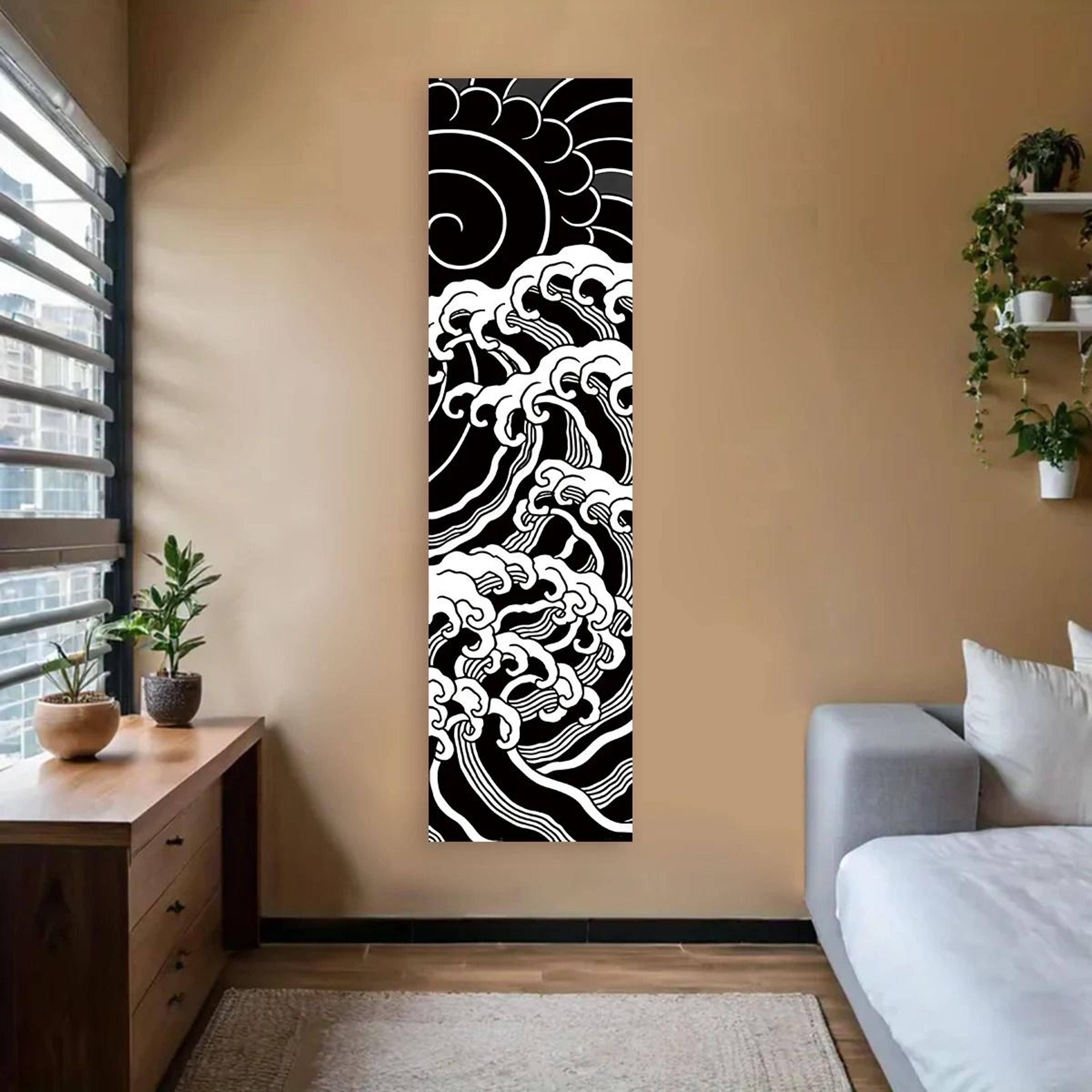 Black Ocean Waves Red Sun Tapestry  The Great Wave Off Kanagawa Wall Hanging 6