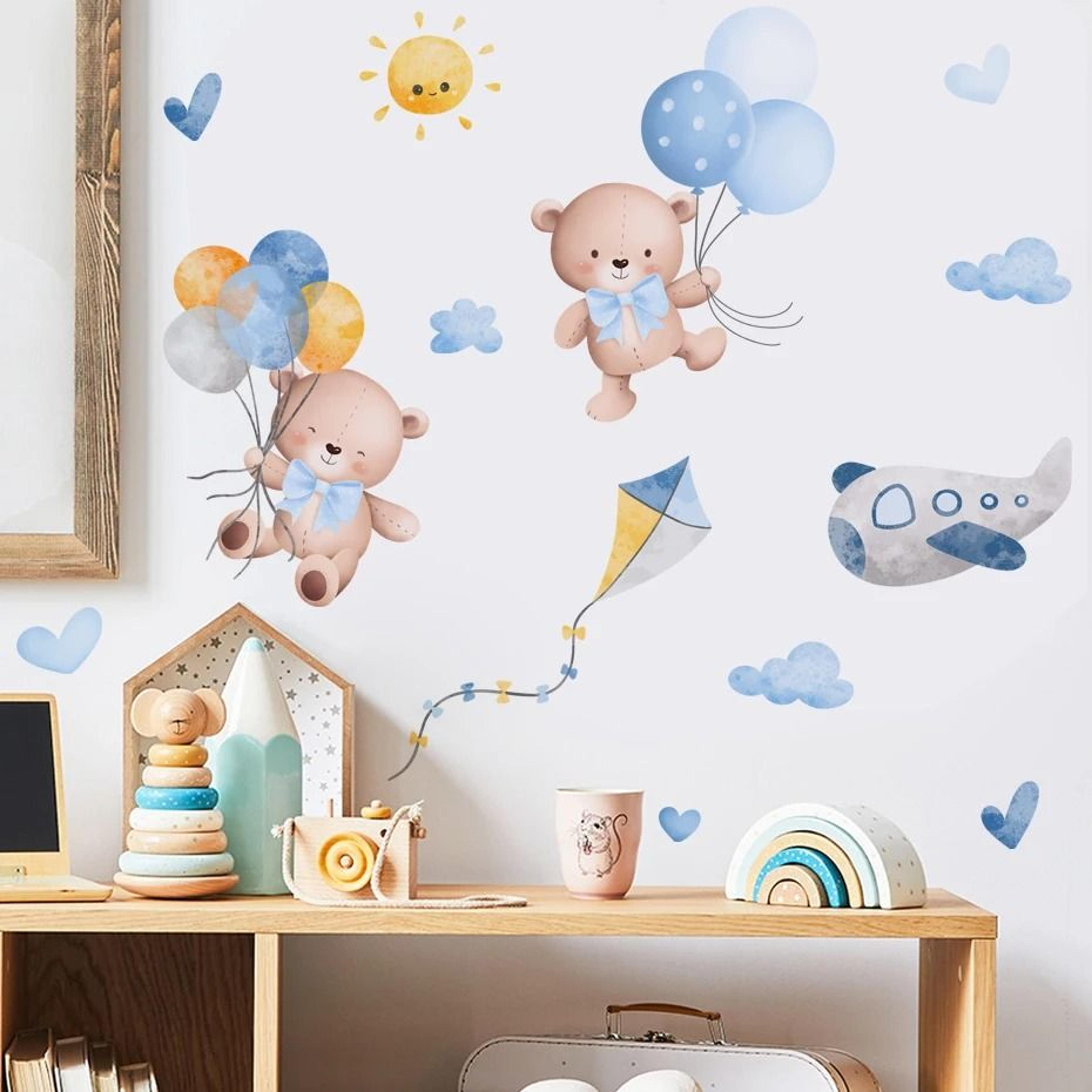 Pink Cartoon Bear With Floating Balloons Wall Stickers For Kids  Nursery 4
