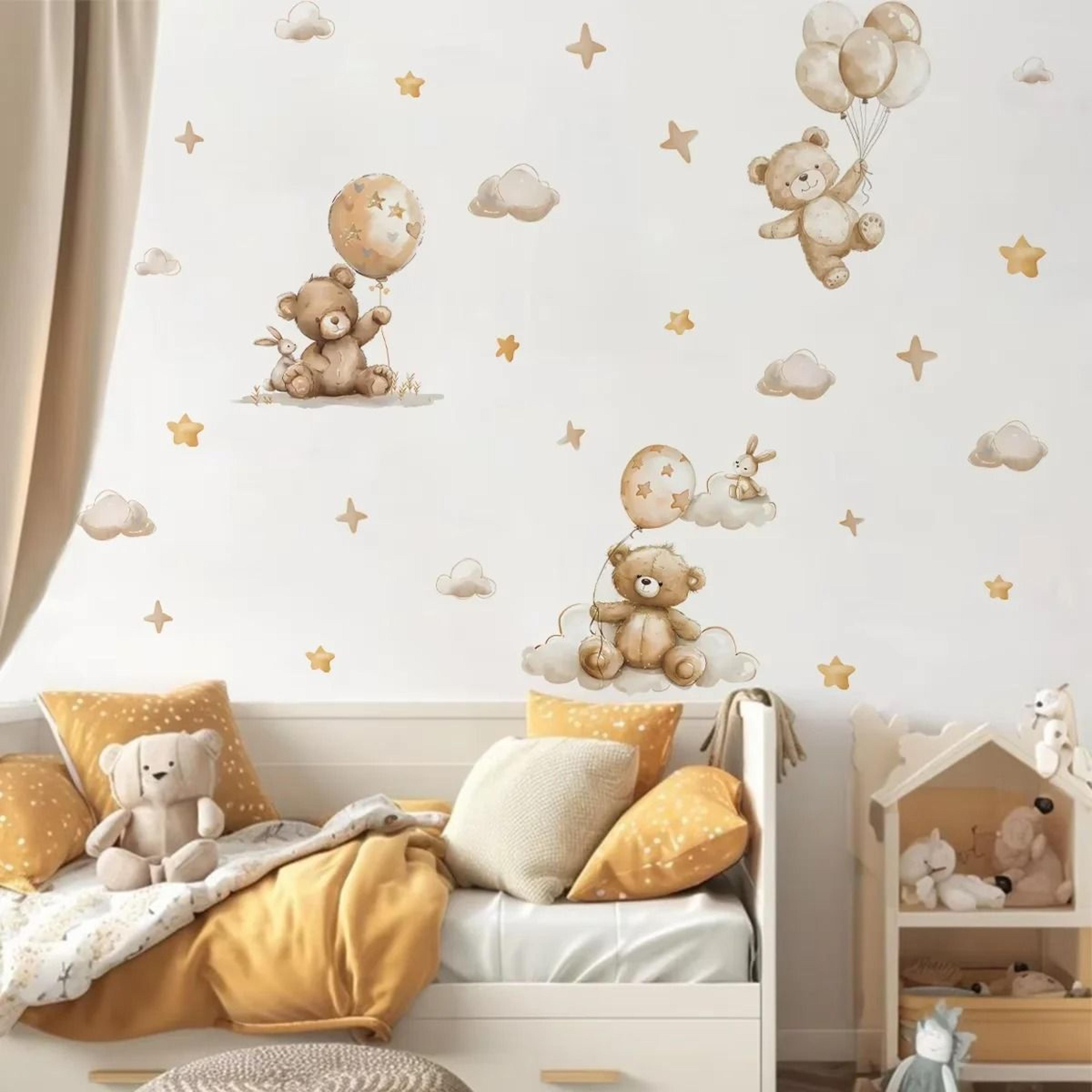 Pink Cartoon Bear With Floating Balloons Wall Stickers For Kids  Nursery 5