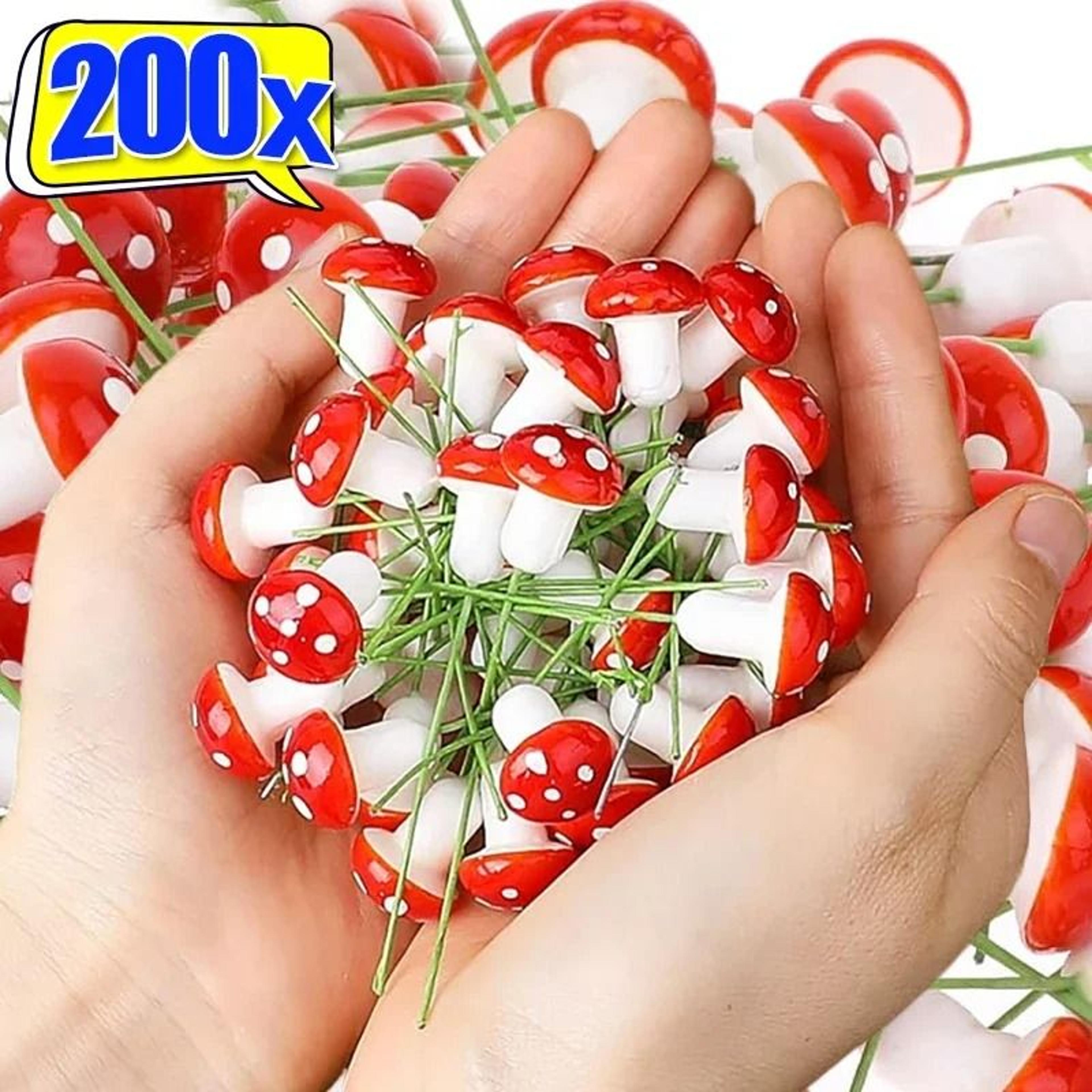 50pcs mini foam mushroom miniatures | red spotted artificial fairy garden decor