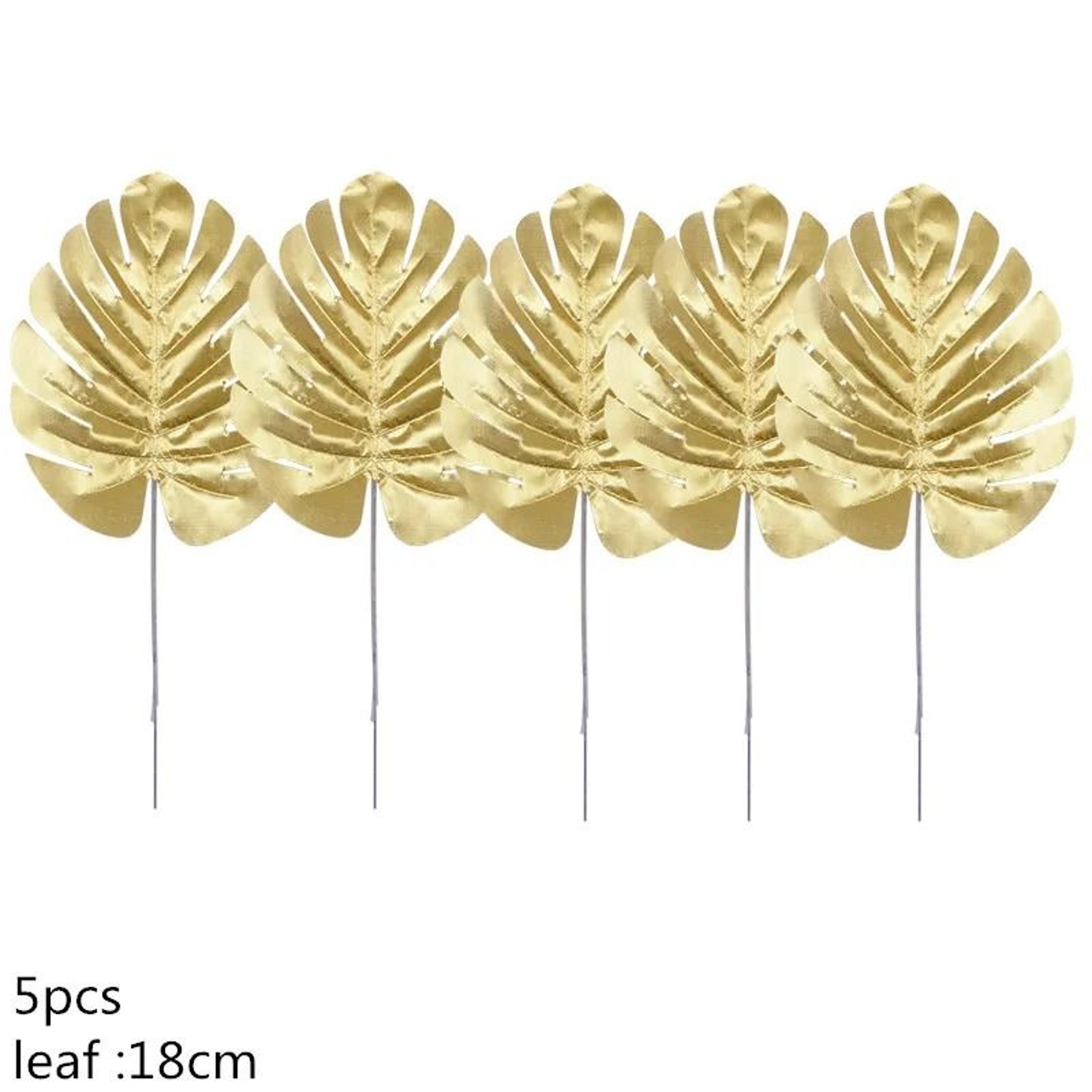 Artificial Monstera  Palm Leaves Set  Gold  Green Silk Tropical Foliage 7