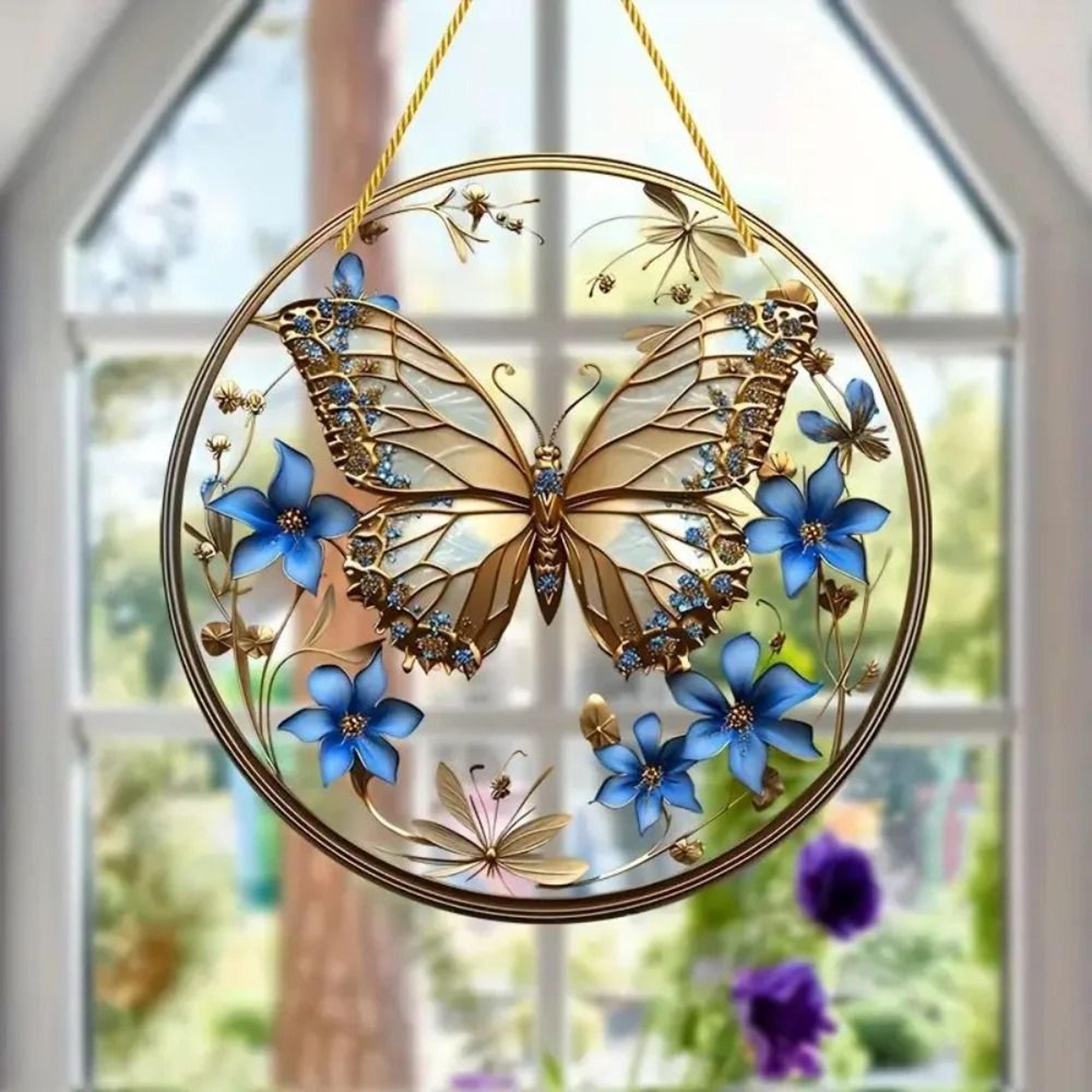 Butterfly Stained Glass Style Suncatcher  Round Acrylic Window Art  Wall Decor 11