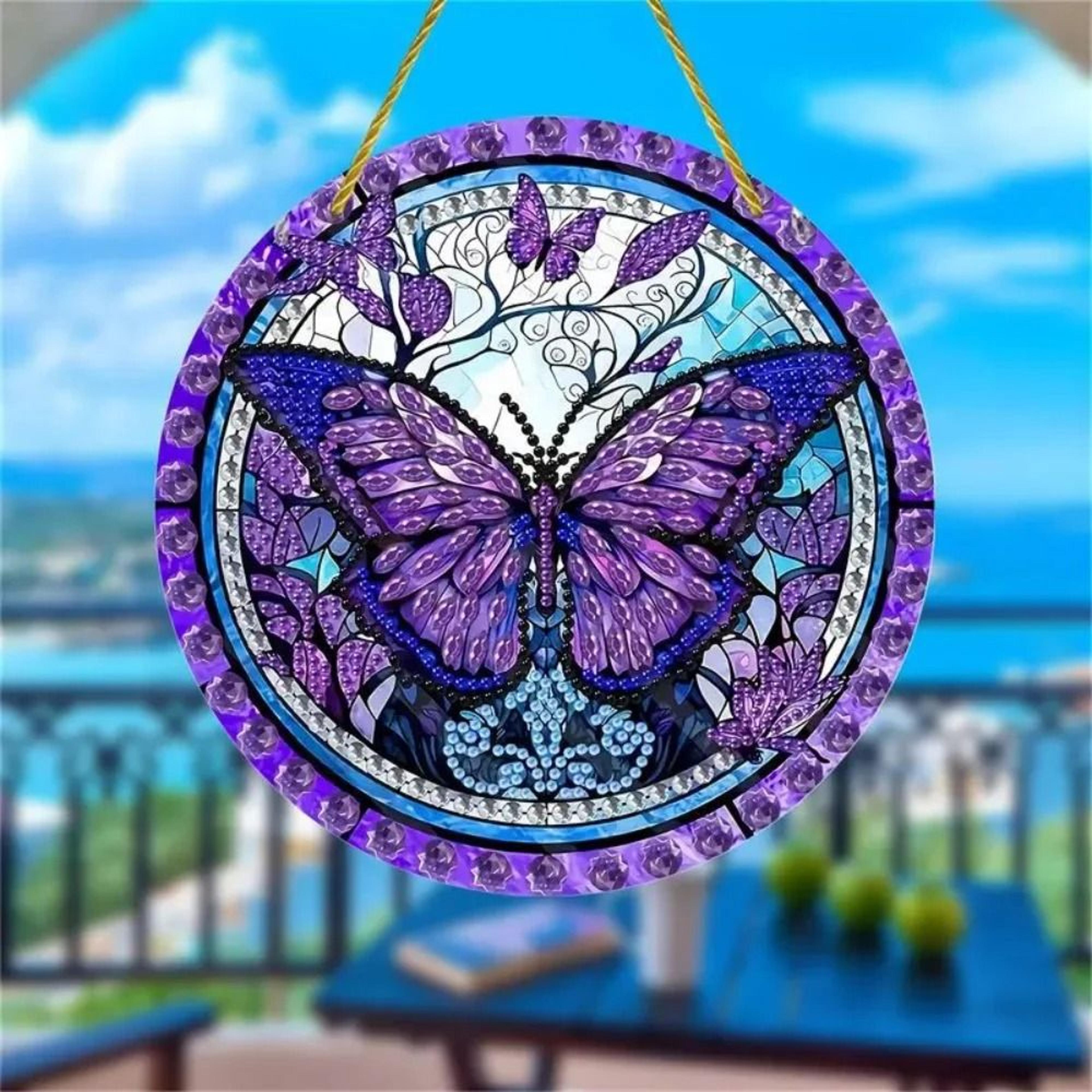 Butterfly Stained Glass Style Suncatcher  Round Acrylic Window Art  Wall Decor 17