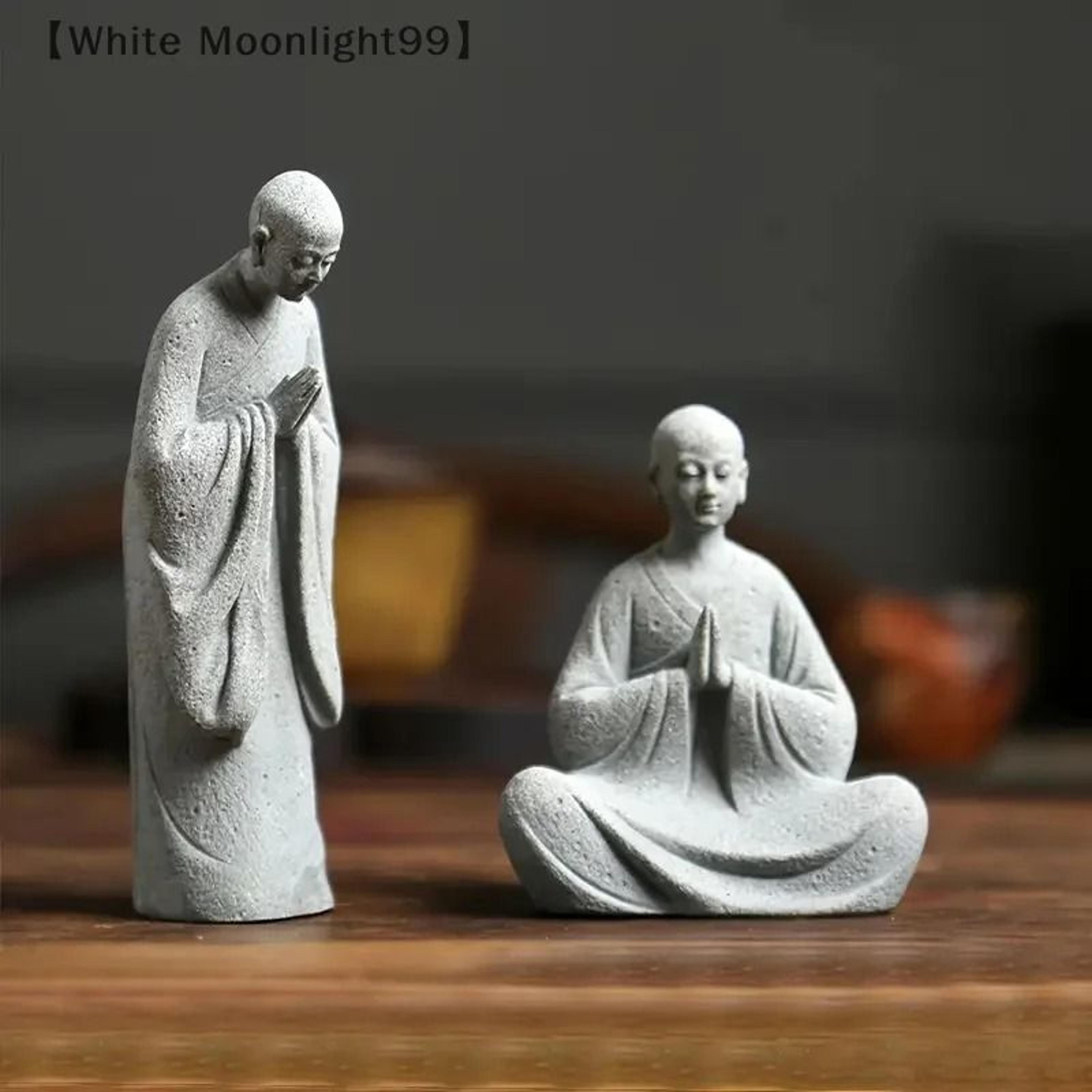 White Wishing Monk Statue  Zen Oriental Buddhist Micro Landscape Ornament 1