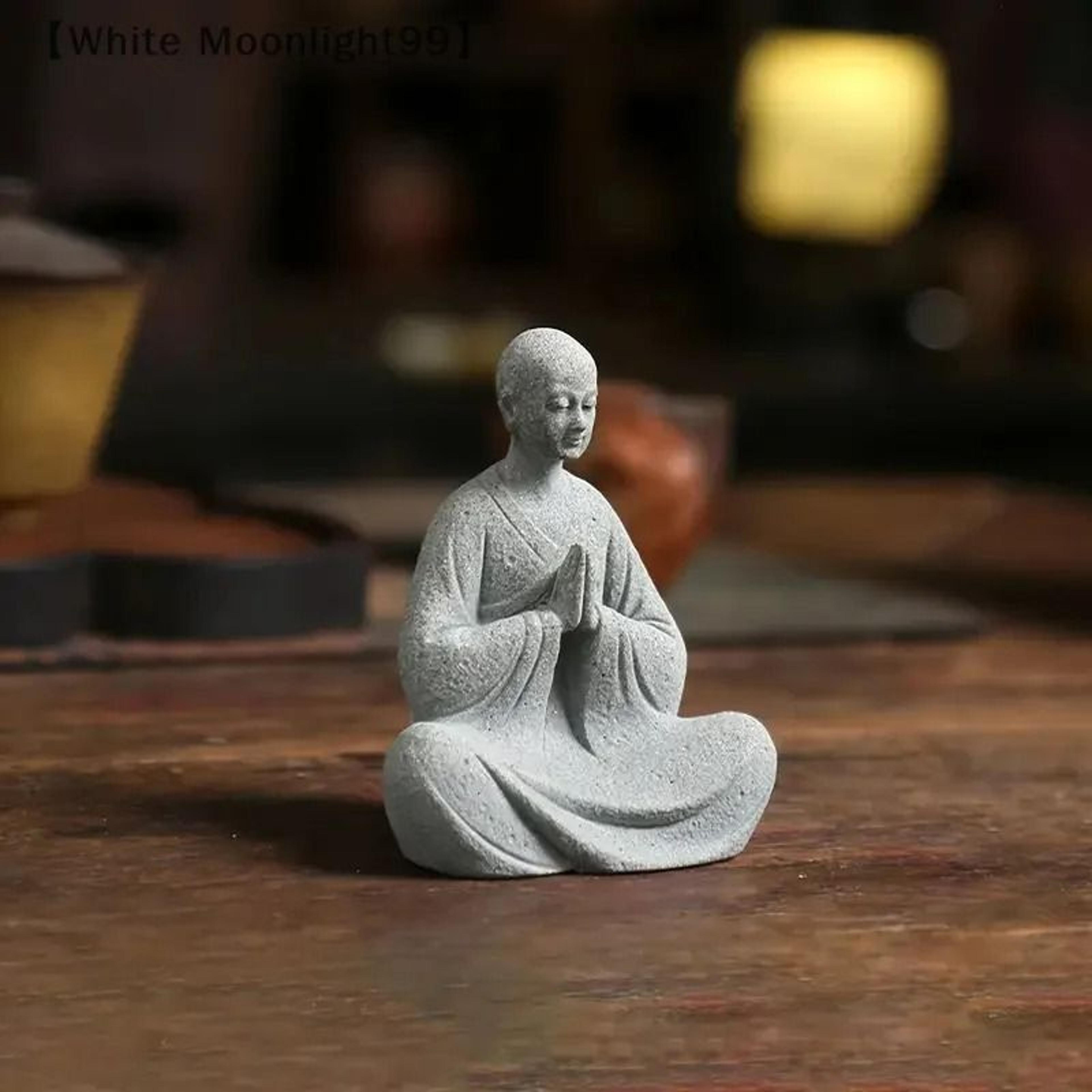 White Wishing Monk Statue  Zen Oriental Buddhist Micro Landscape Ornament 4