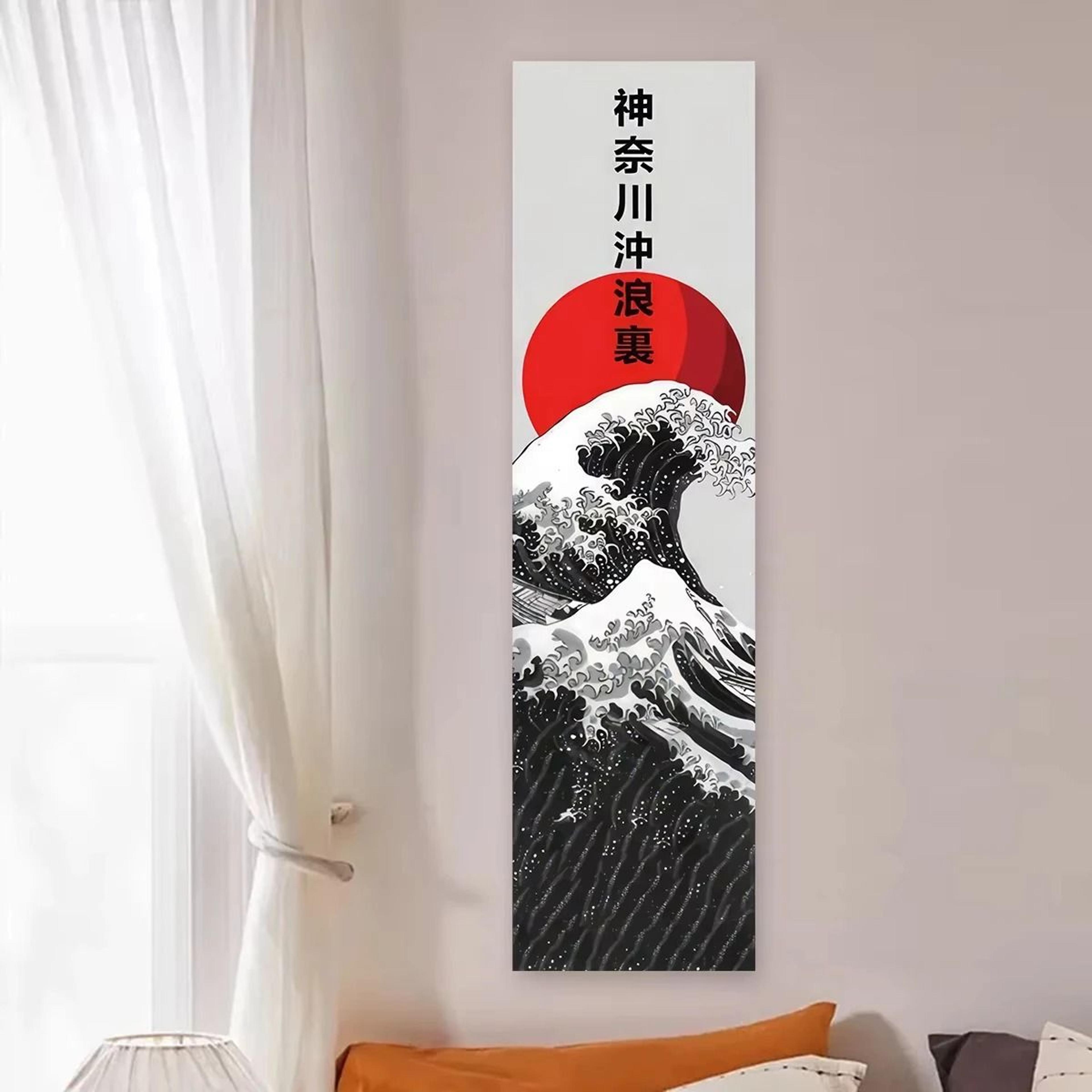 VIKAMA Japanese Wave Wall Tapestry  Red Sun Landscape Aesthetic Wall Hanging 1