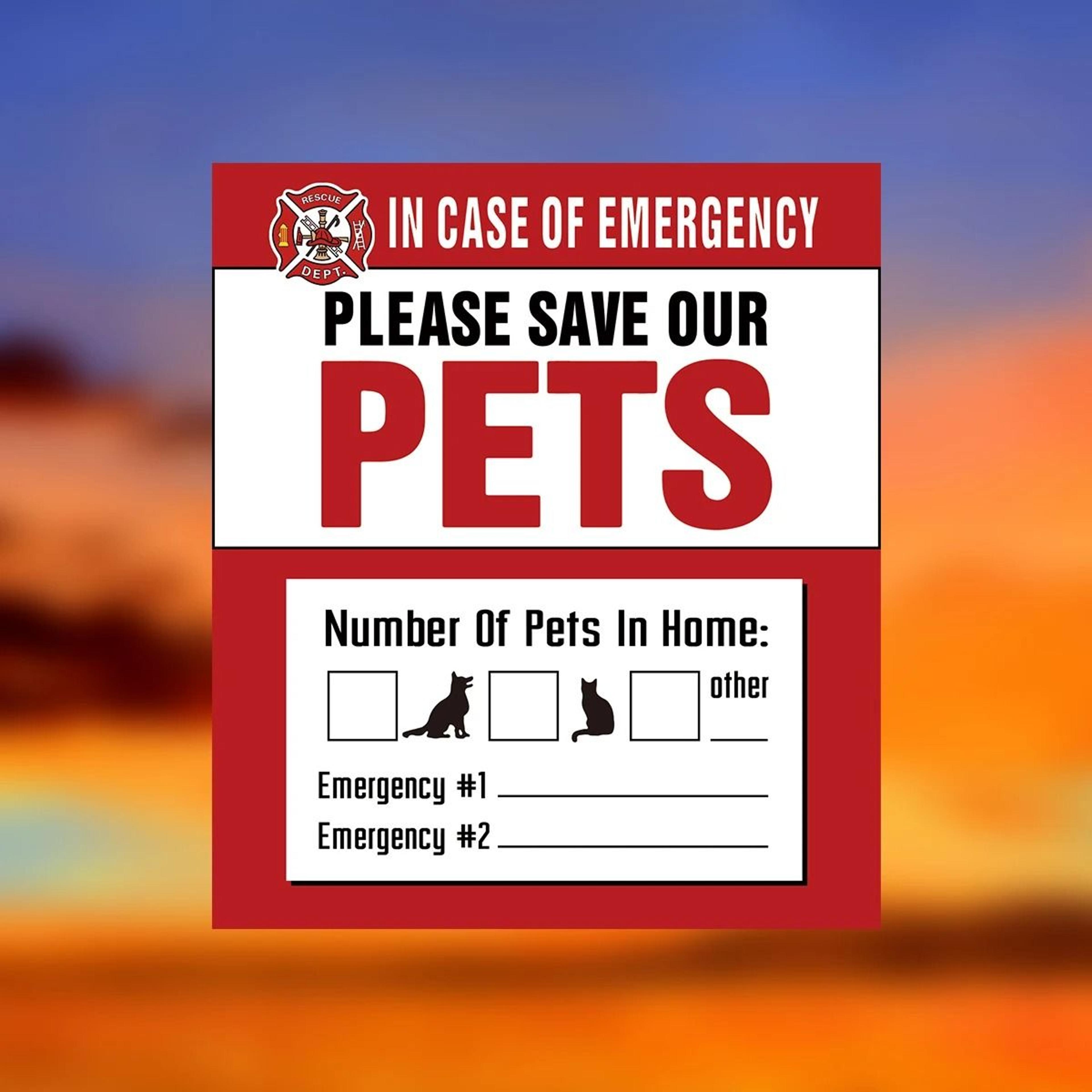 Pet Alert Emergency Window Decals  Static Cling Save Our Pets Stickers 4Pack 6