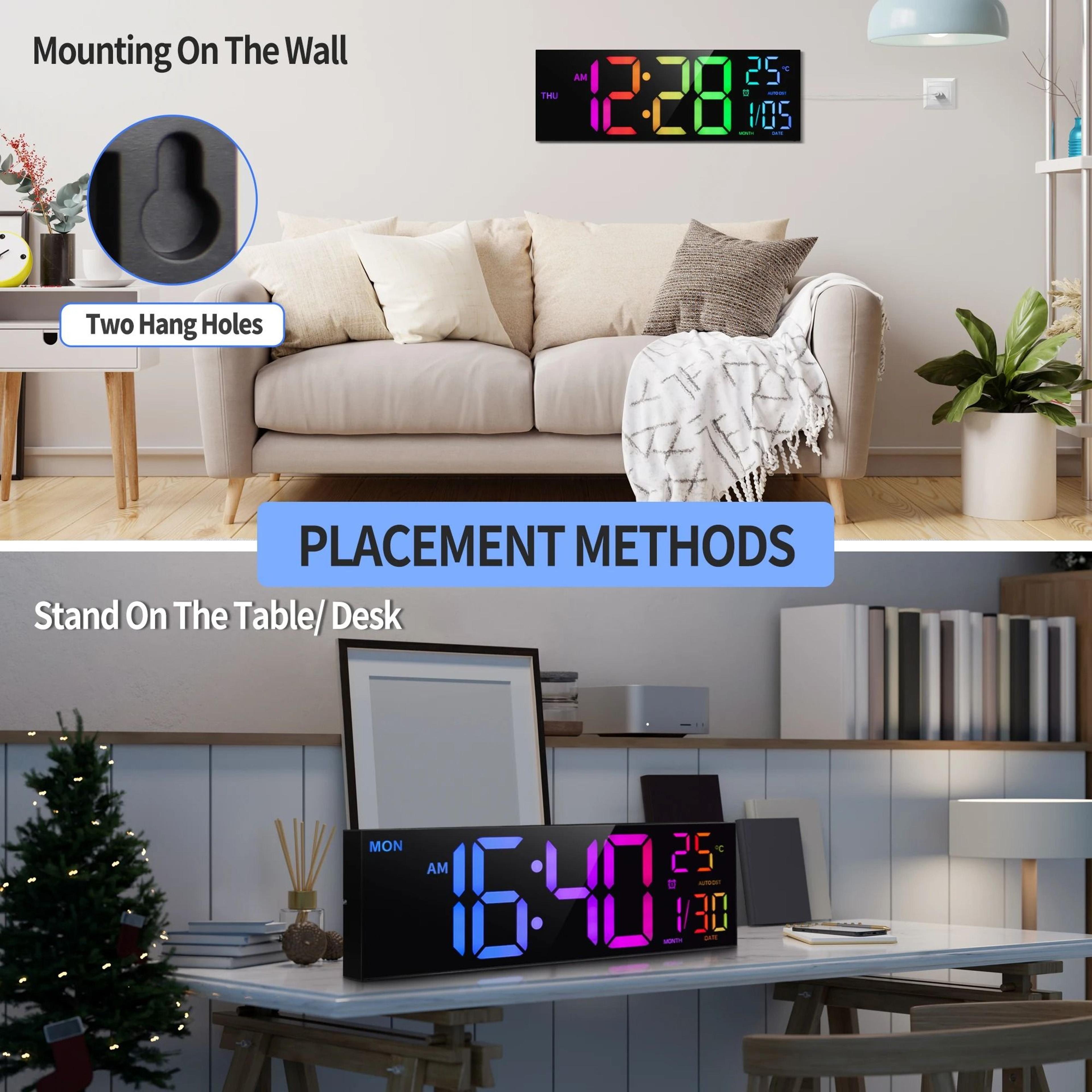 16 Large Digital Wall Clock  RGB LED Display With Remote  Automatic Dimmer 5