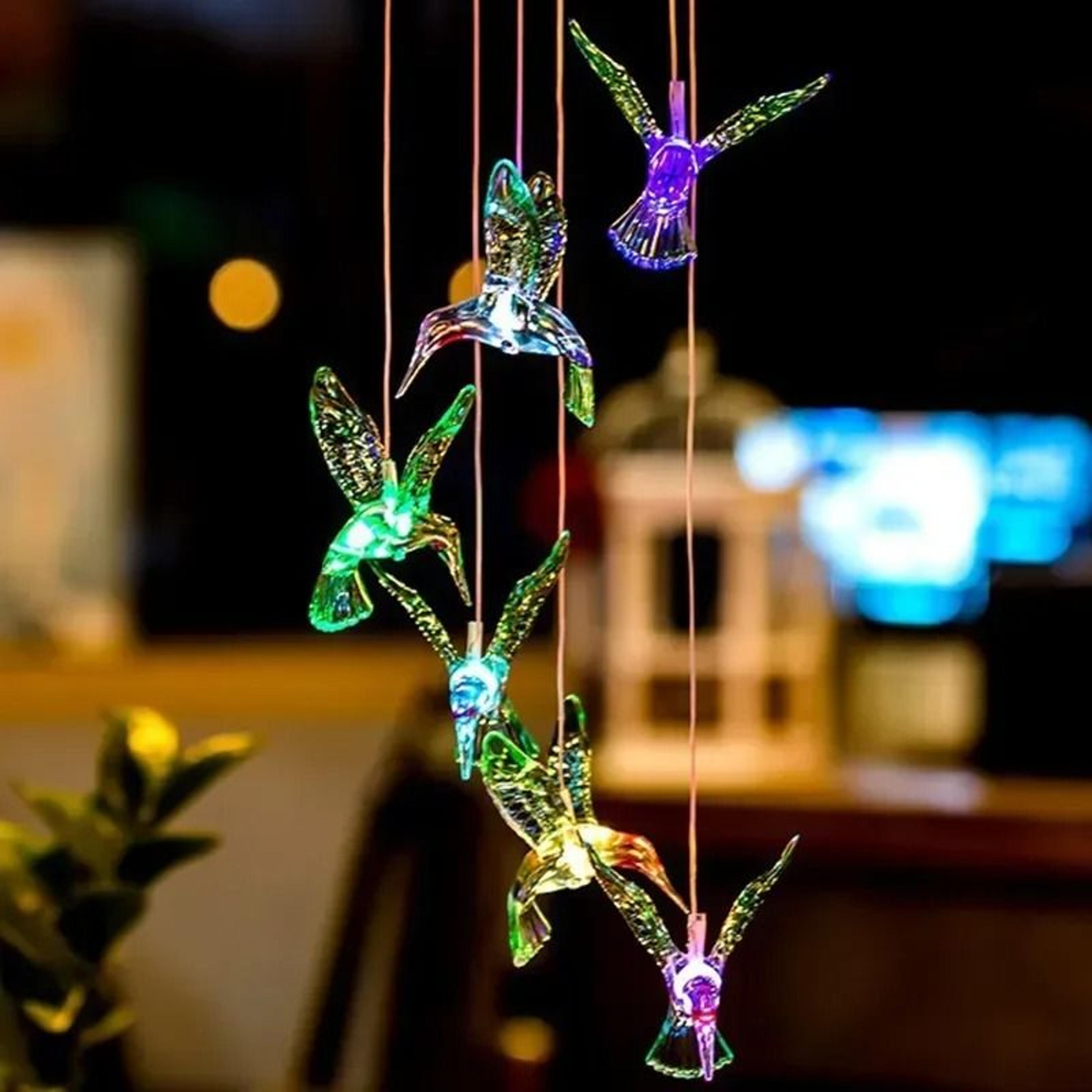 Solar Hummingbird LED Wind Chimes  Colorful Gradient Garden Landscape Lights 3