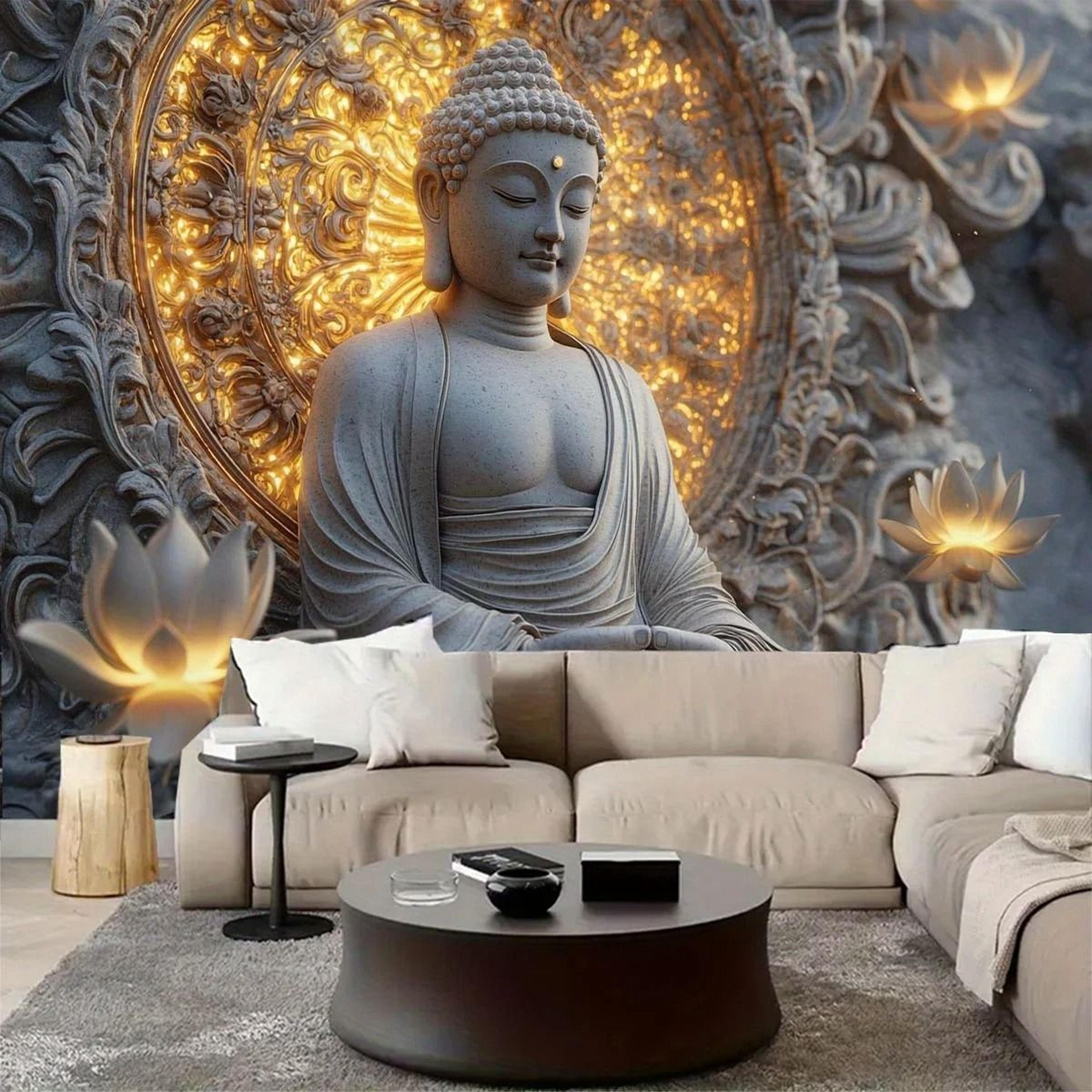 Giant Spiritual Buddha  Sacred Lotus Tapestry  Zen Meditation Wall Hanging 2