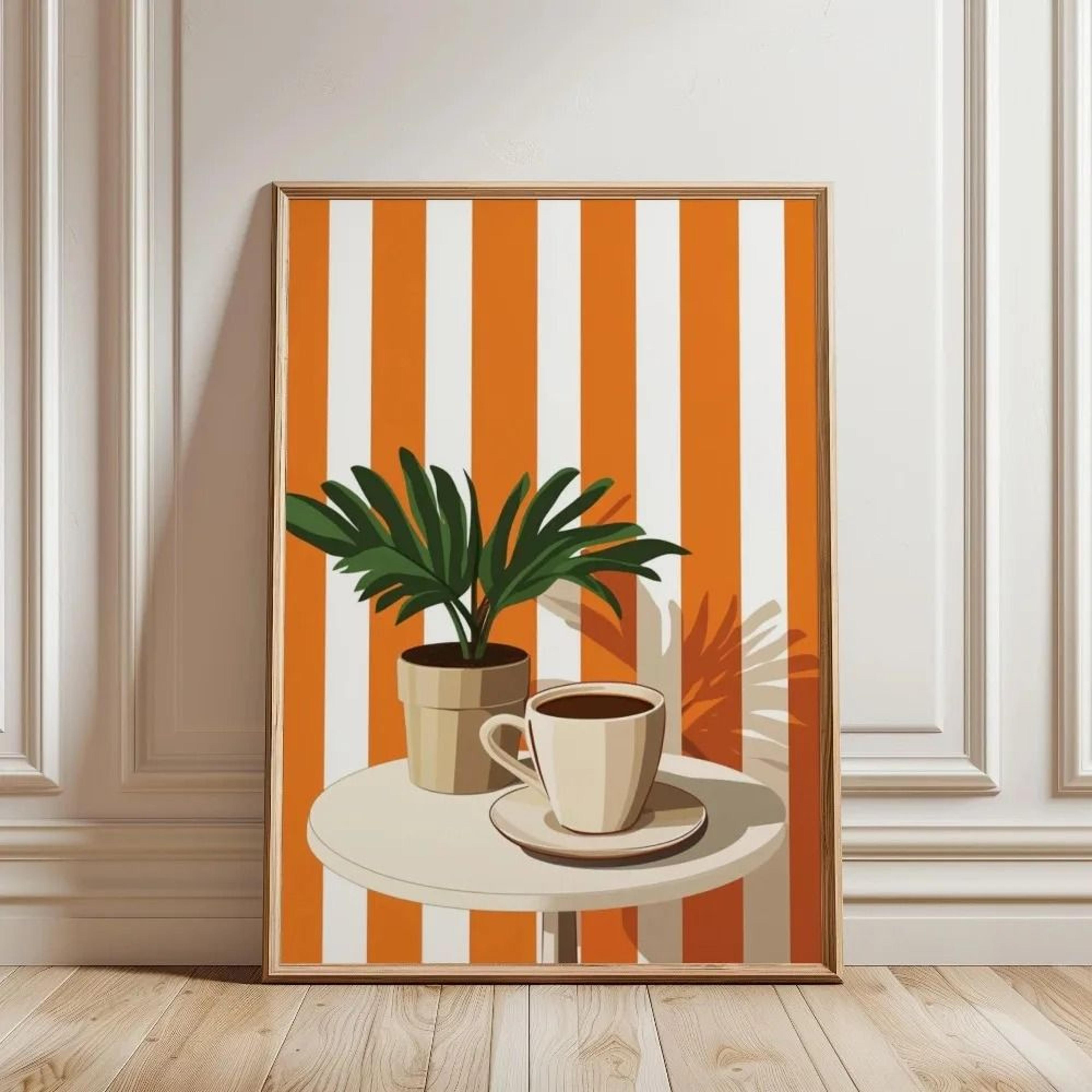 Retro Coffee Stripes Canvas Print  Minimalist Kitchen  Restaurant Wall Art 3