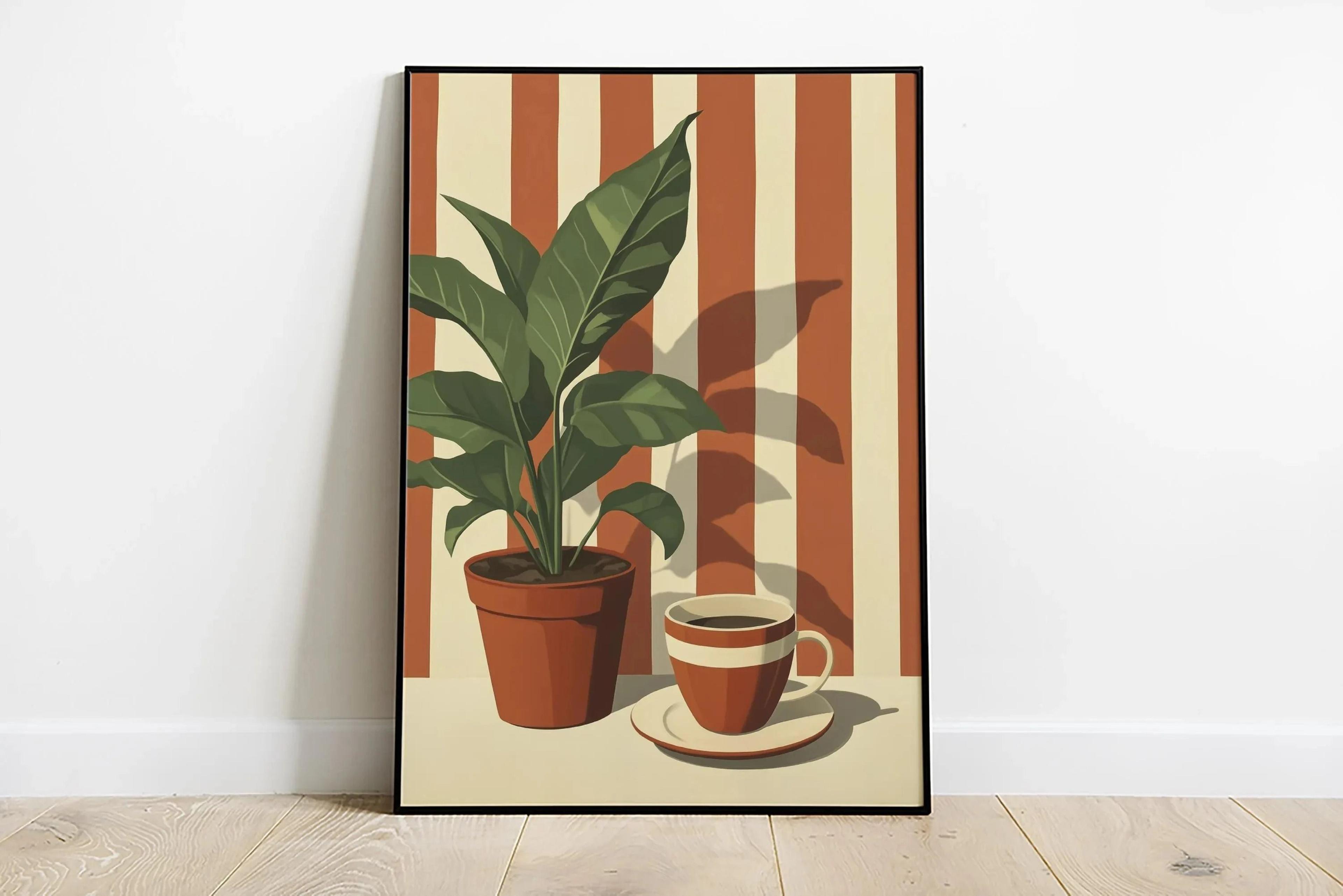 Retro Coffee Stripes Canvas Print  Minimalist Kitchen  Restaurant Wall Art 17