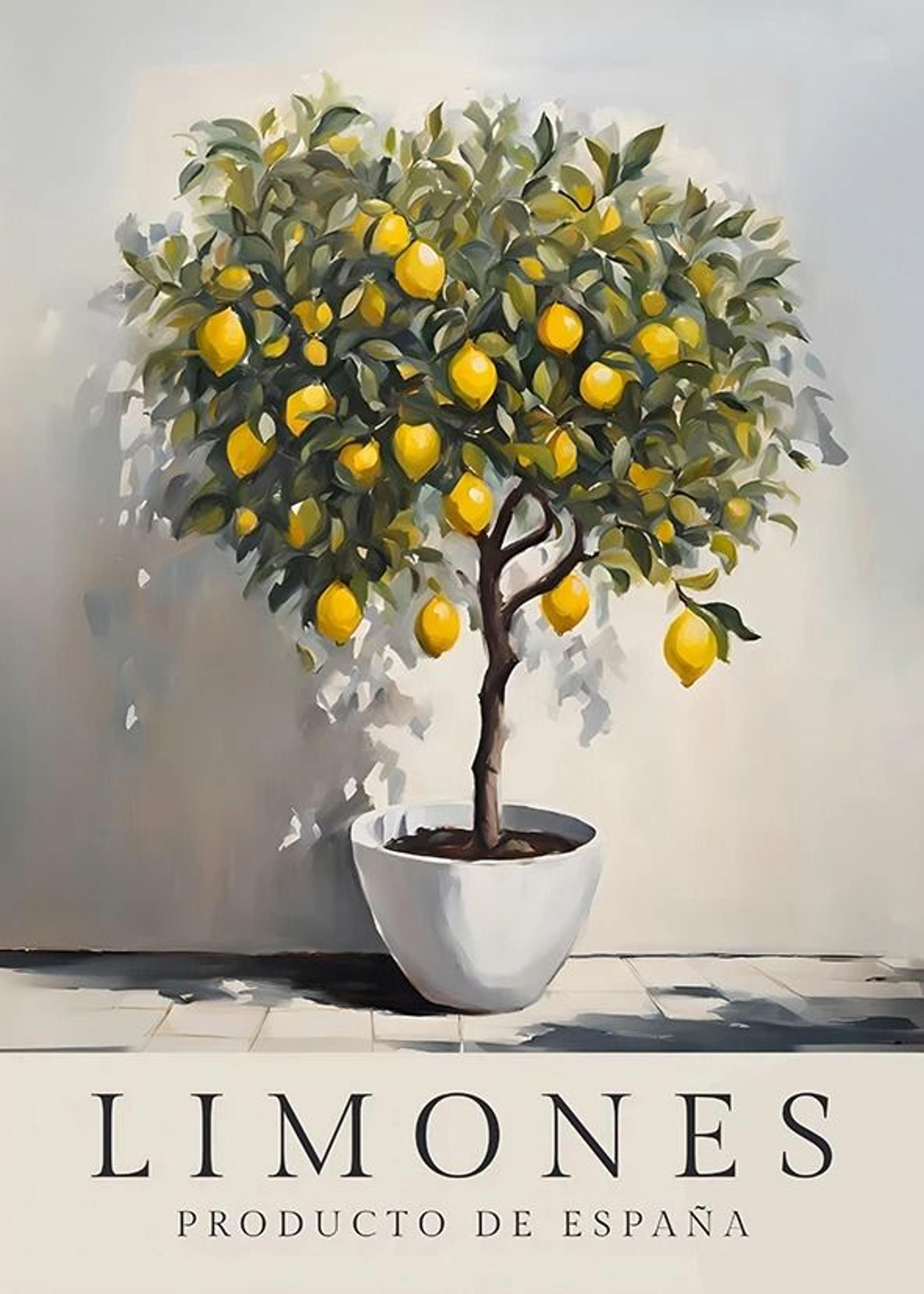Retro Elegant Olive Tree  Lemon Canvas Poster  Vintage Mediterranean Vase Wall Art 10