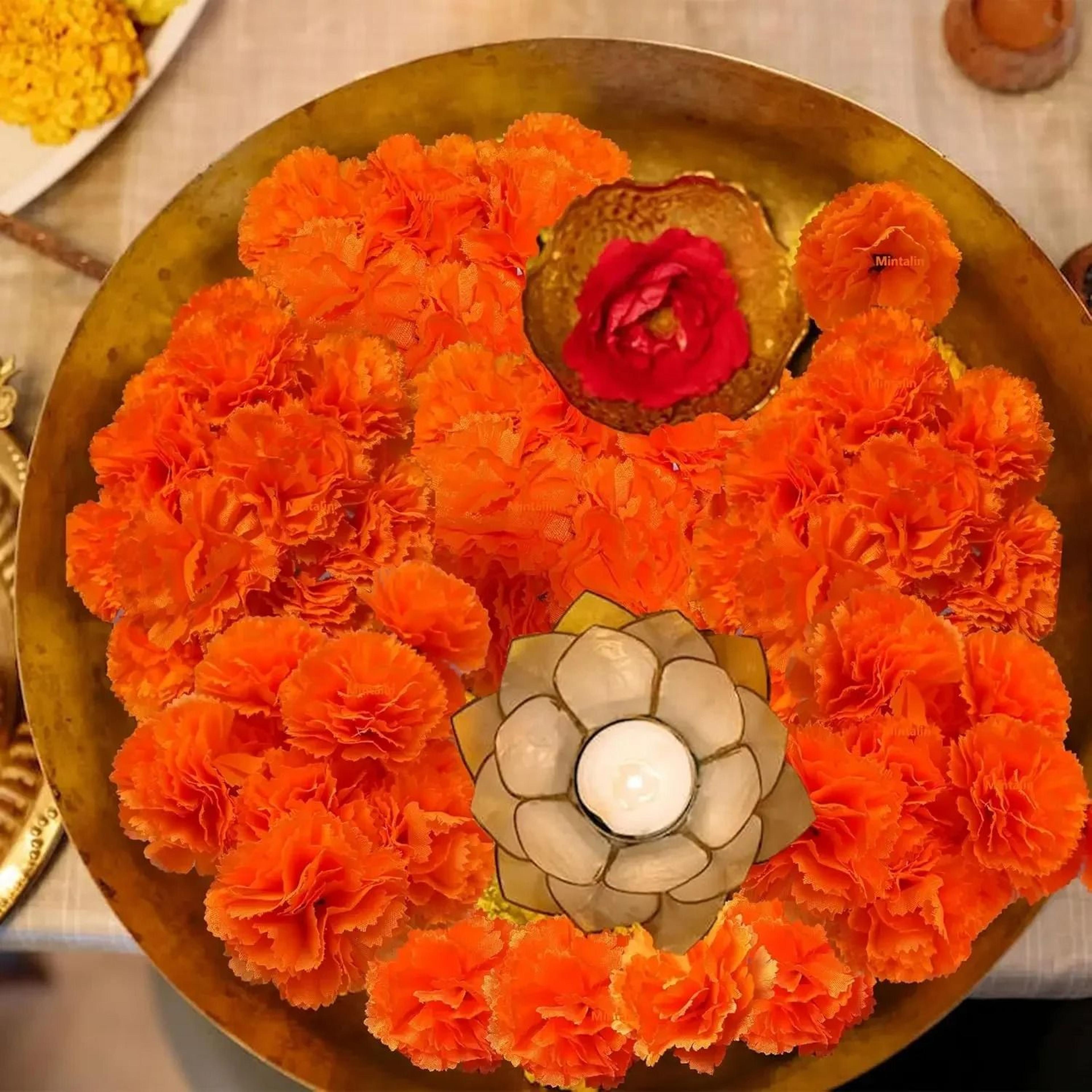 Artificial Marigold Flower Heads  Mexican Dia De Los Muertos  Diwali Decor 2