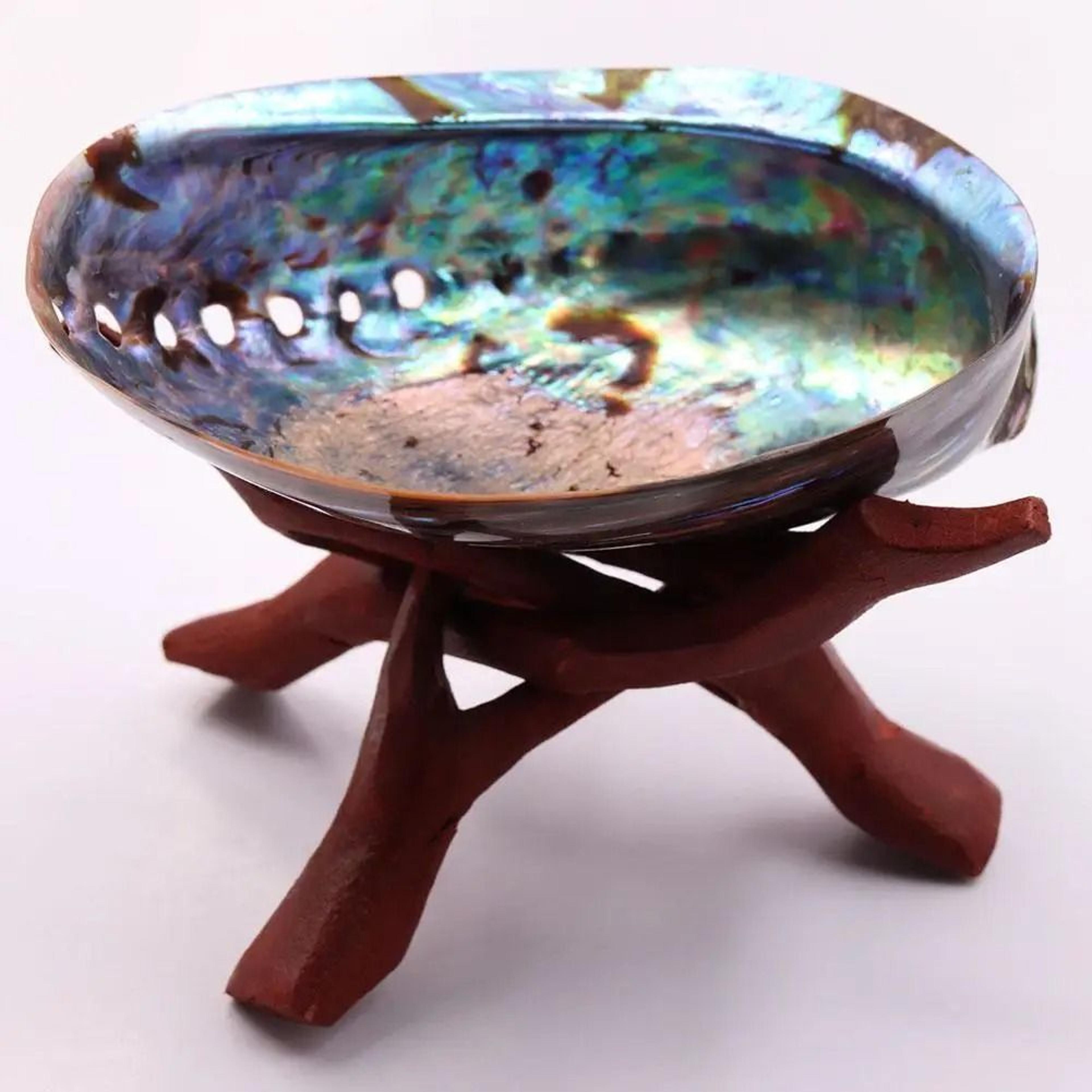 Natural Paua Abalone Shell Smudge Kit  Polished Shell With Wooden Tripod Stand 8