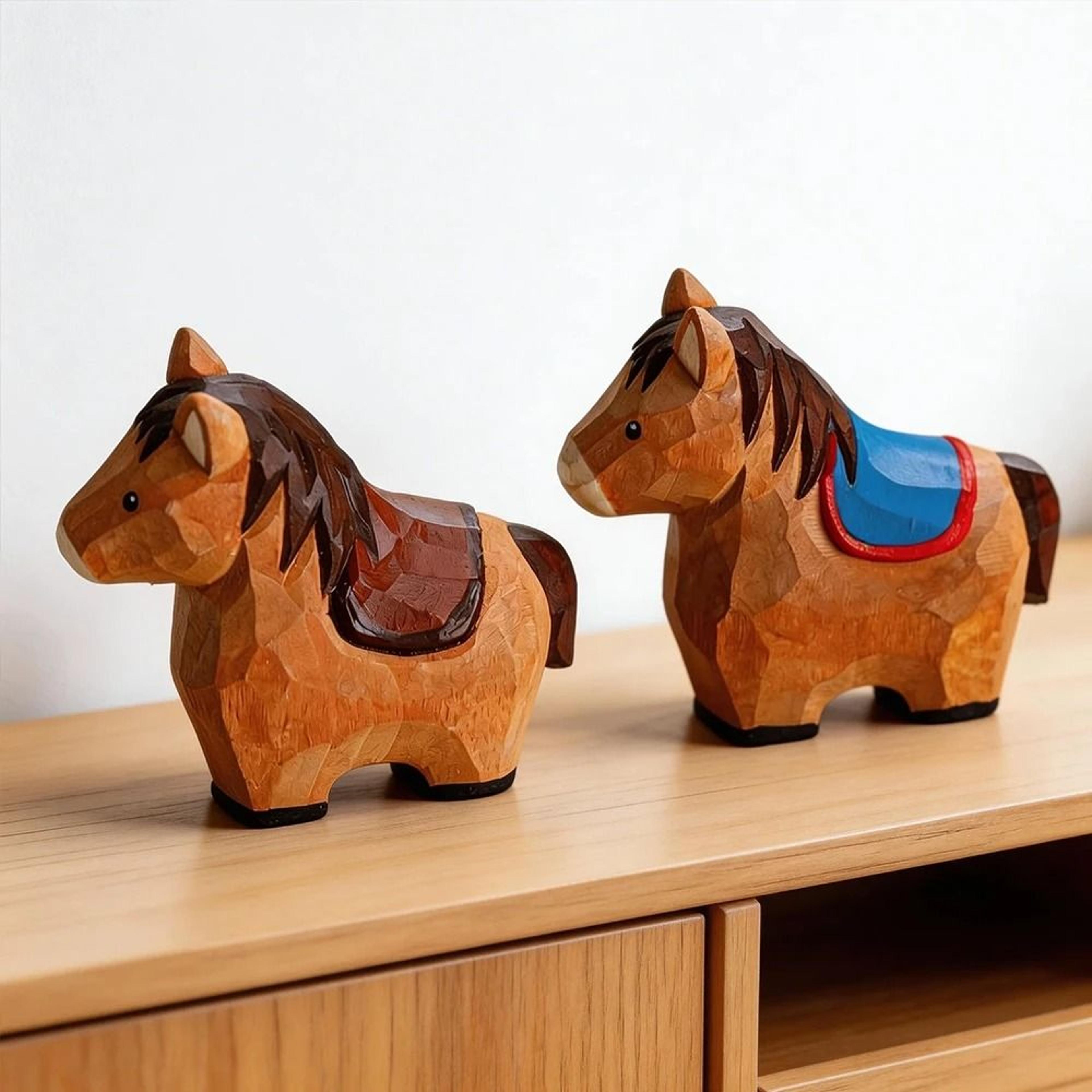 Handmade Decorative Wooden Horse Figurine  Cute Animal Carving Desktop Ornament 7