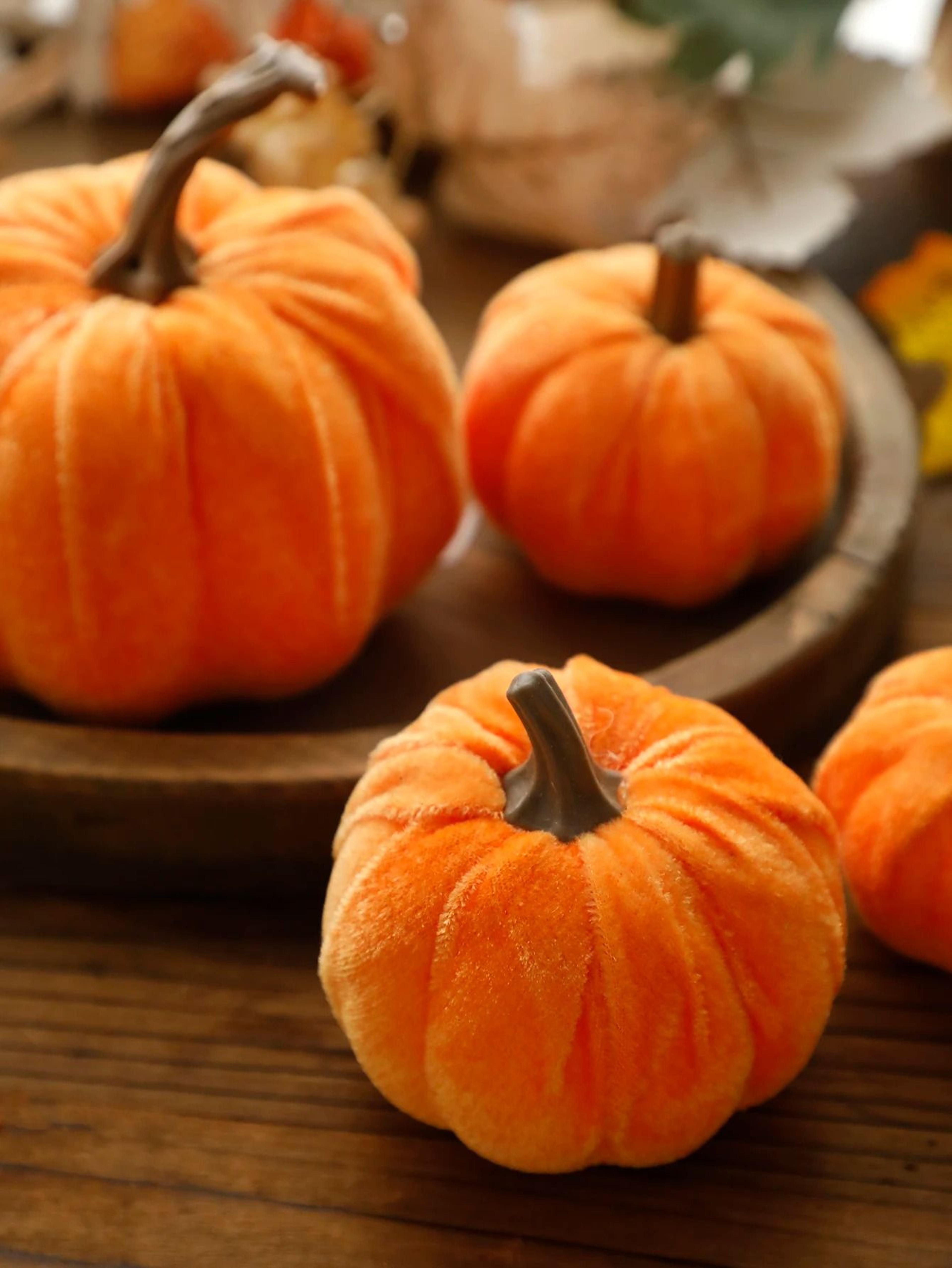 Premium Velvet Artificial Pumpkin  Elegant Red Fall Decor For Thanksgiving  Halloween 3