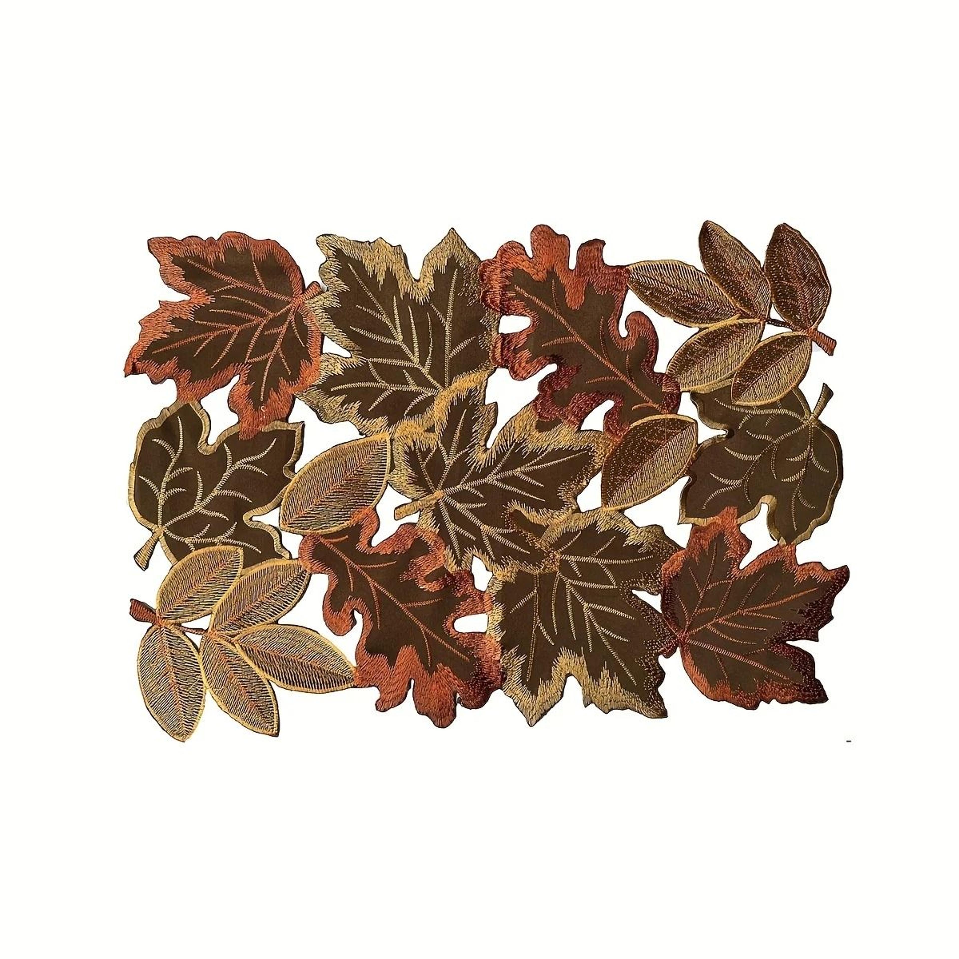 Embroidered Autumn Maple Leaf Table Runner  Flocked Brown Farmhouse Decor 7