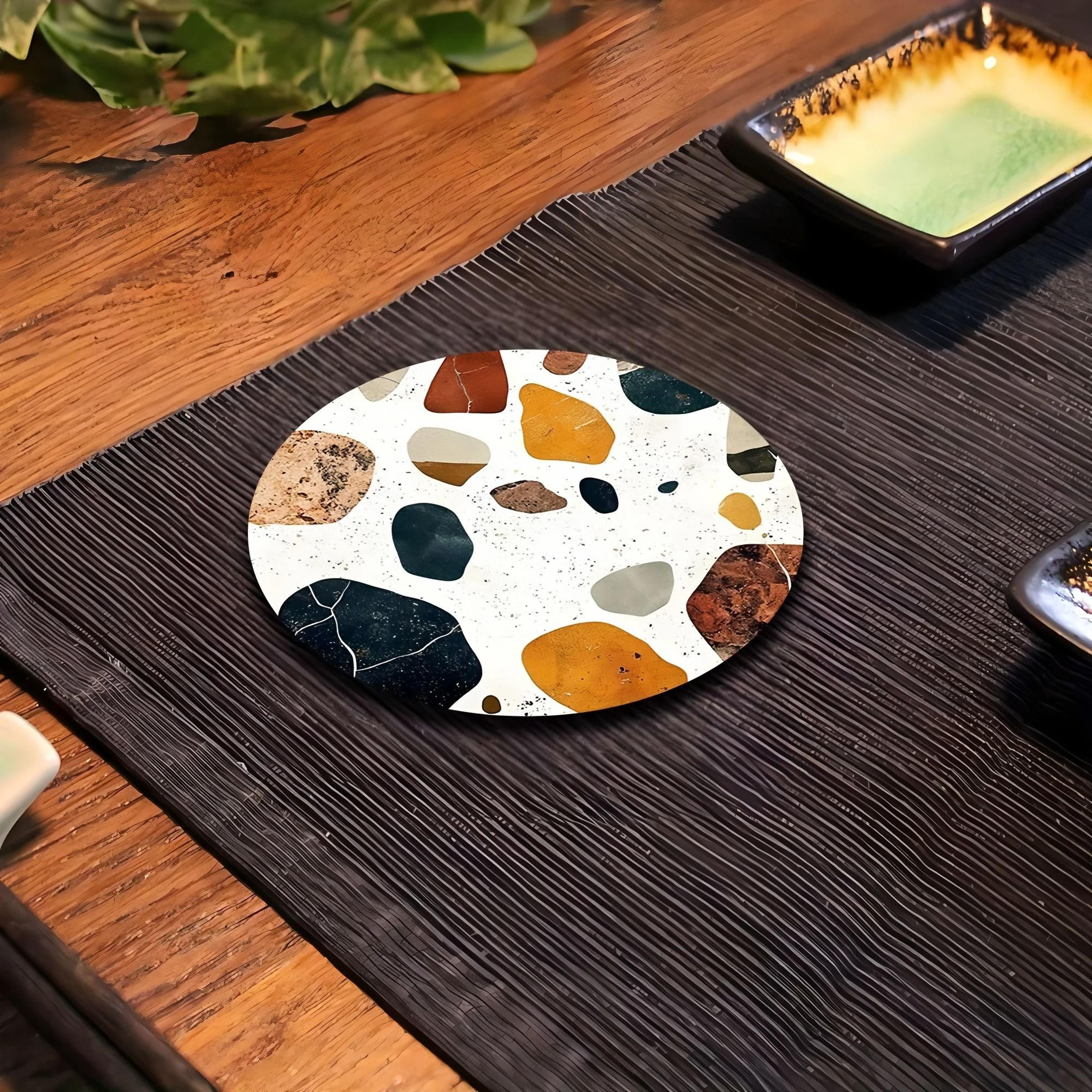 Modern Abstract Stone Coaster Set  6Piece Wooden Desktop Insulation Mats 4